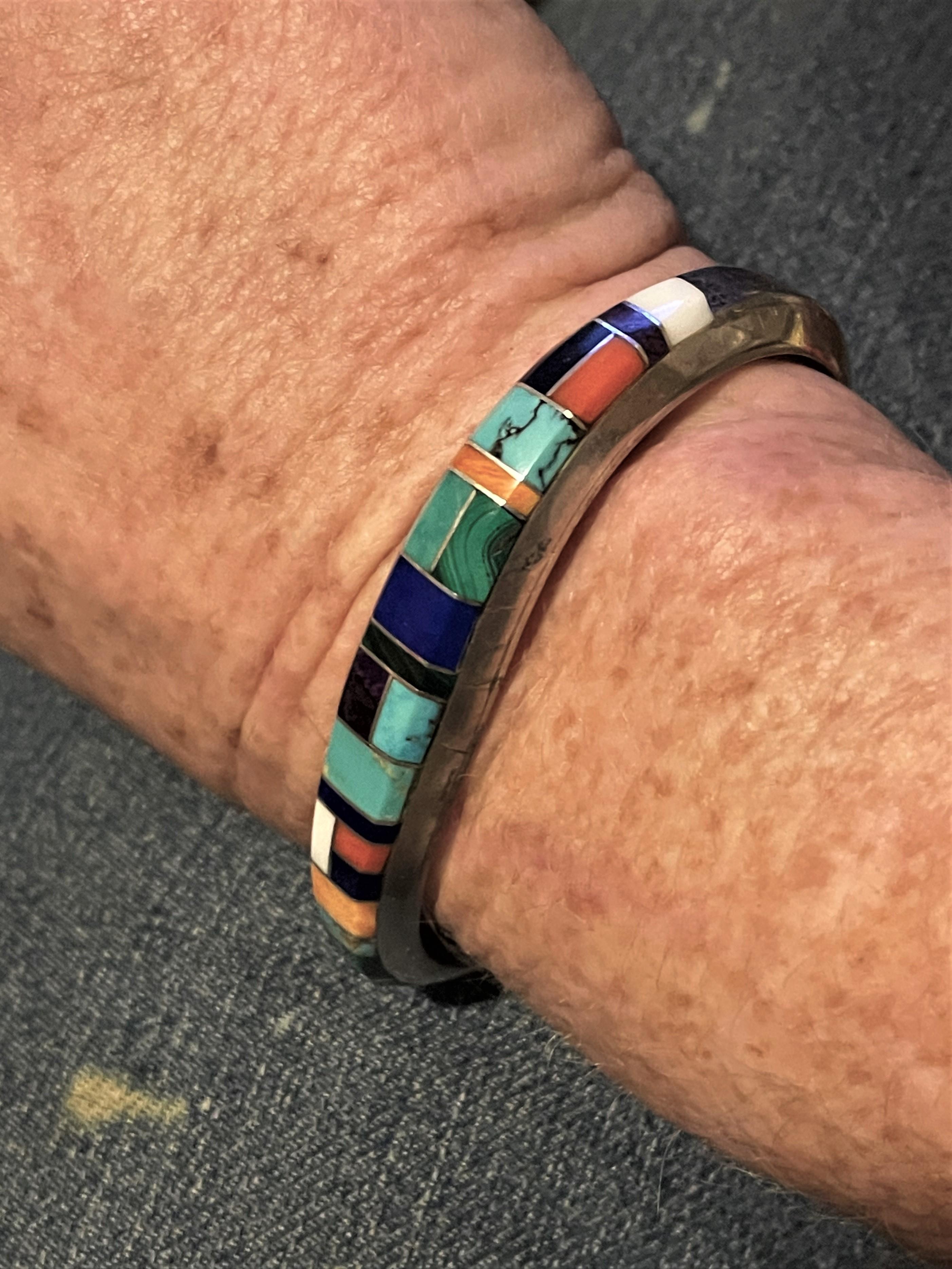 Wilbur Musket W.M. Navajo Multi Stone Inlaid Cuff Bracelet In Good Condition For Sale In Clifton Forge, VA