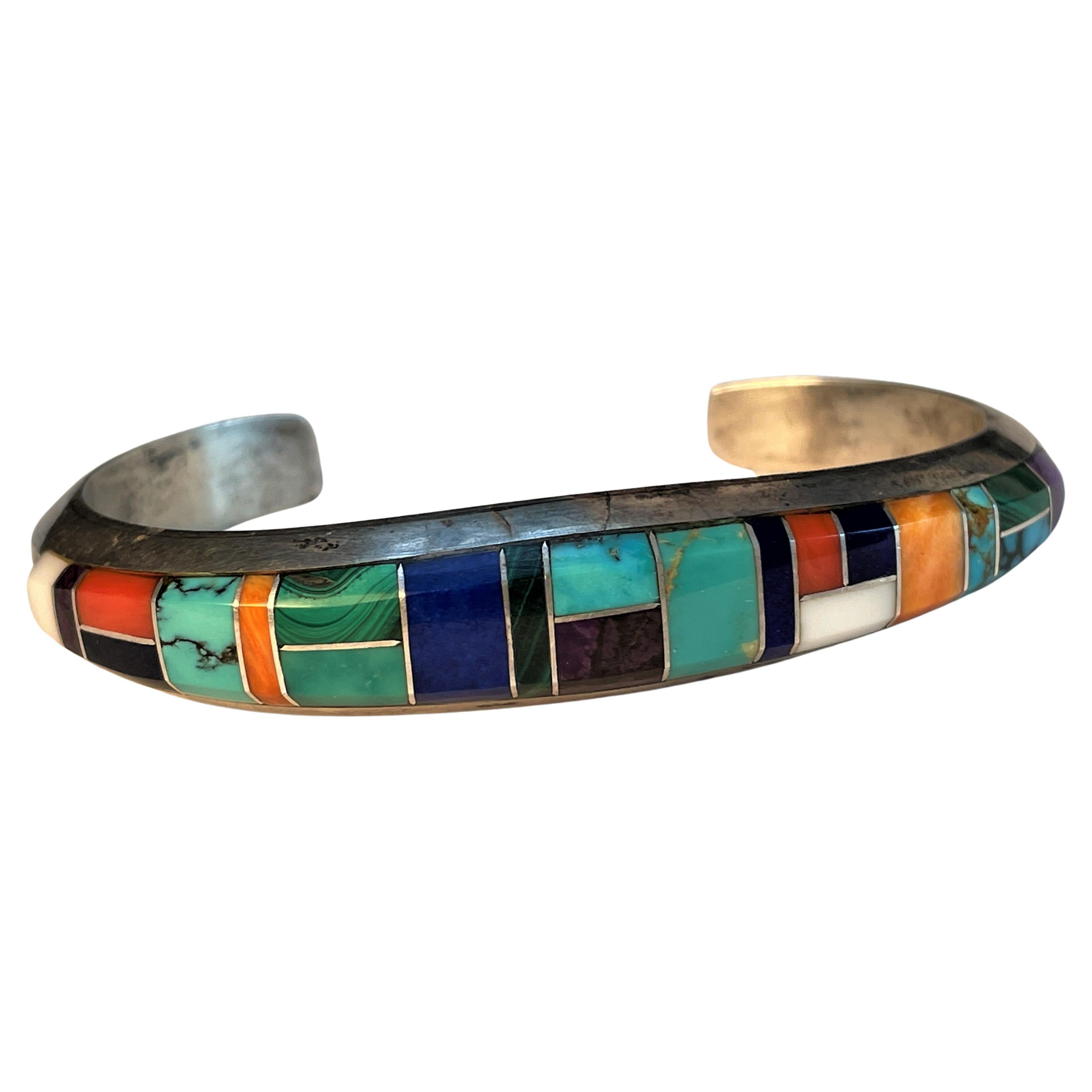 Wilbur Musket W.M. Navajo Multi Stone Inlaid Cuff Bracelet For Sale