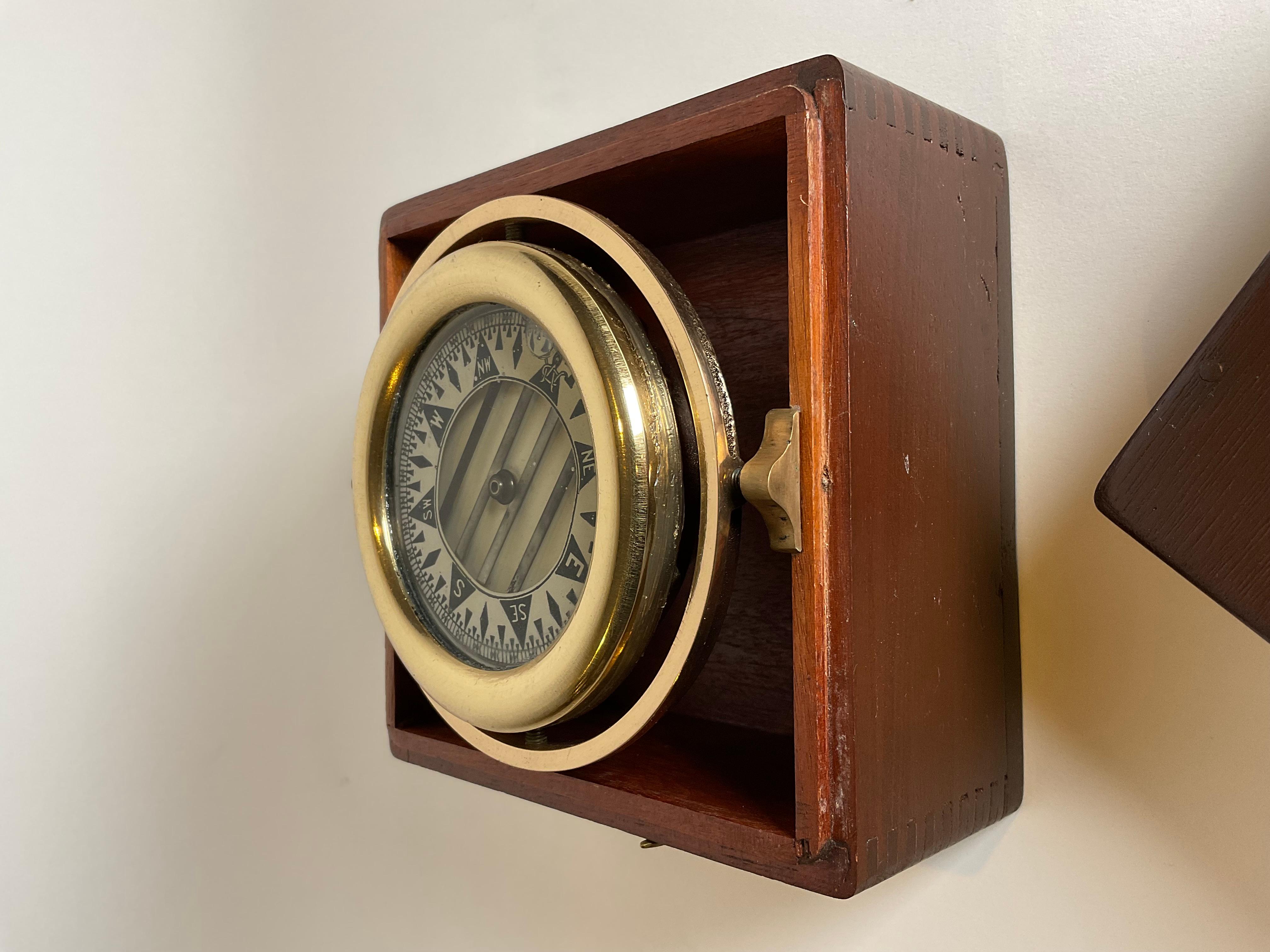 Brass Wilcox Crittenden Boat Compass in Mahogany Box