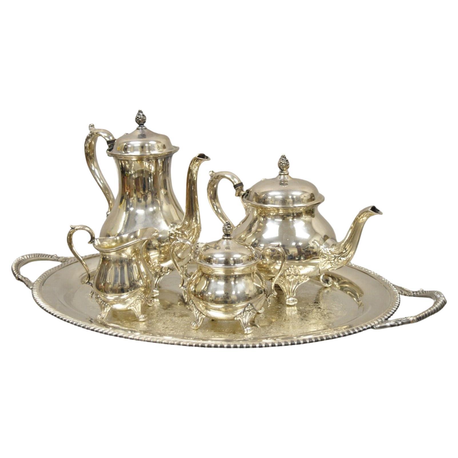 Wilcox International Silver Co Tea Set Serving Tray and More, 5 pc Set For Sale