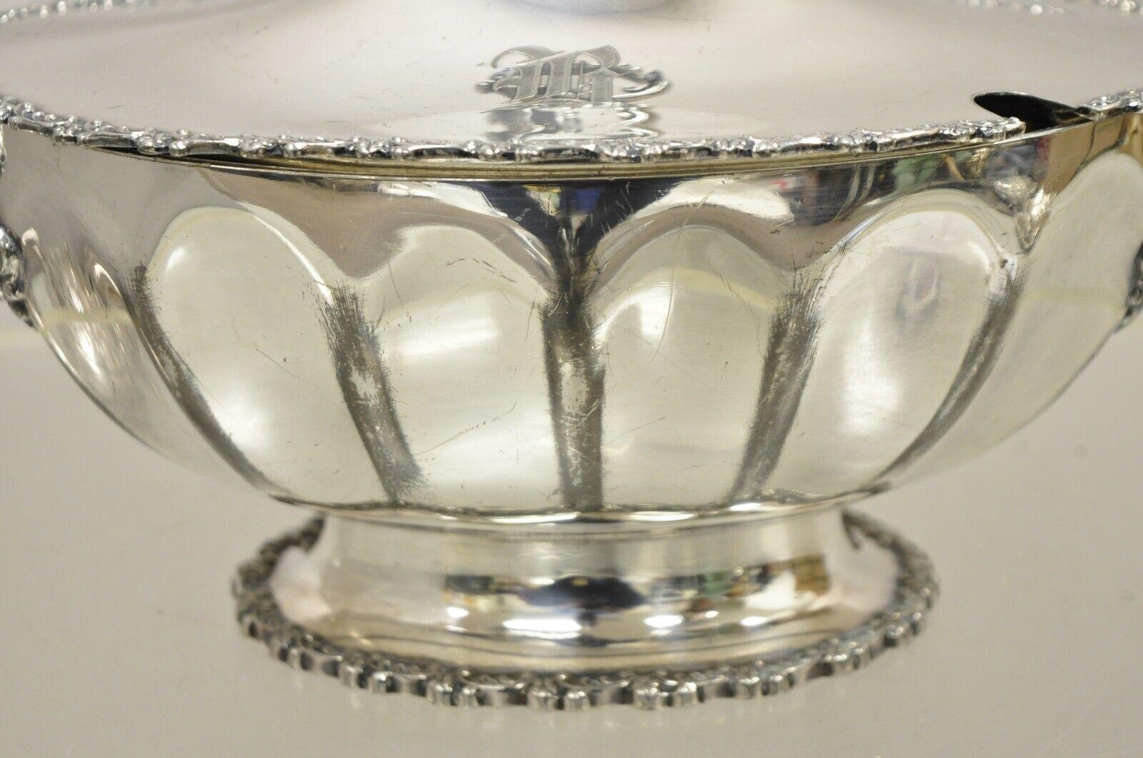 Wilcox Silver Plate Co versilbert viktorianischen Deckel Suppe Terrine Schüssel B Monogramm im Angebot 2
