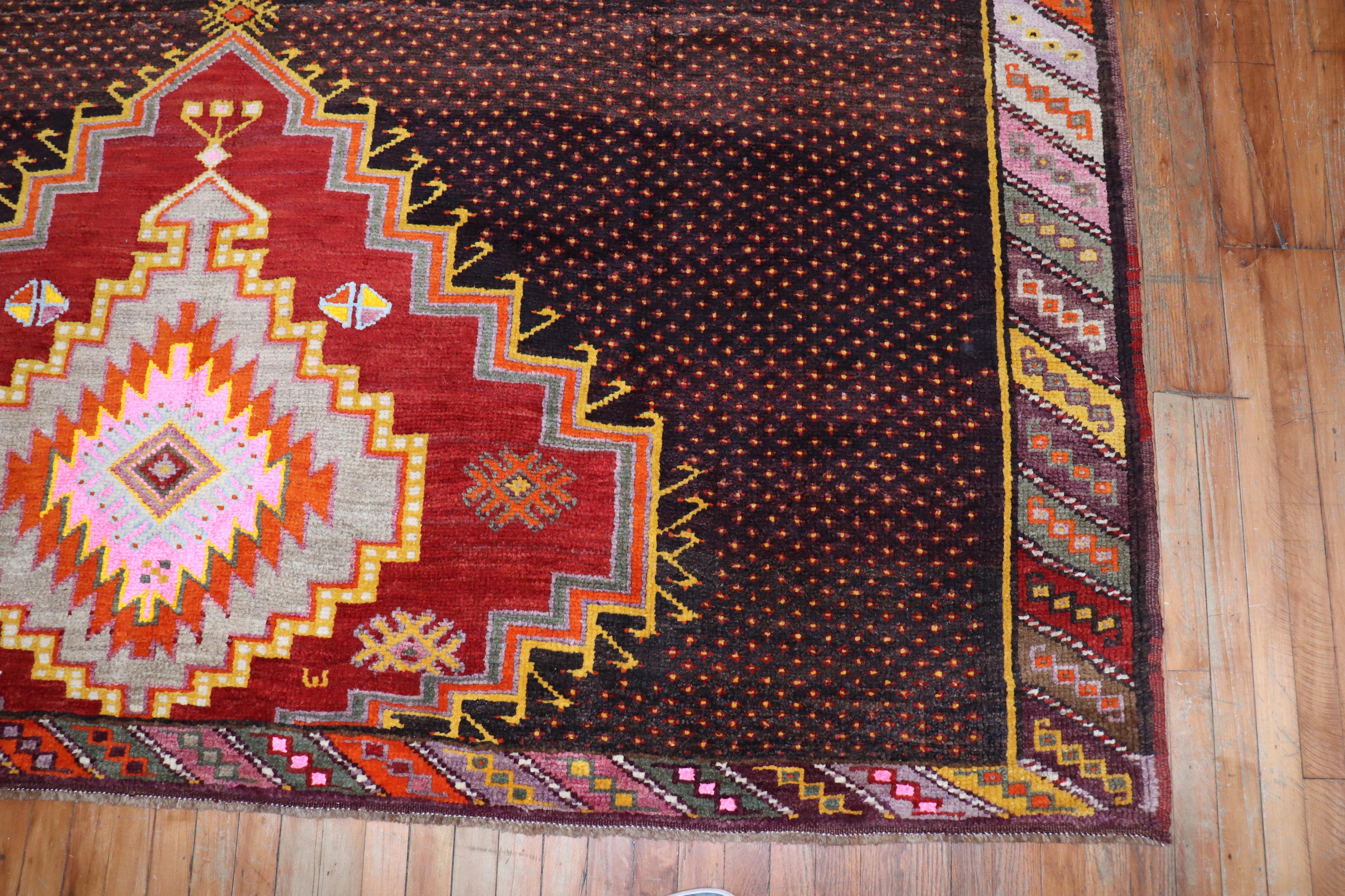 Wild 20th Century Colorful Turkish Kars Anatolian Corridor Rug In Excellent Condition For Sale In New York, NY