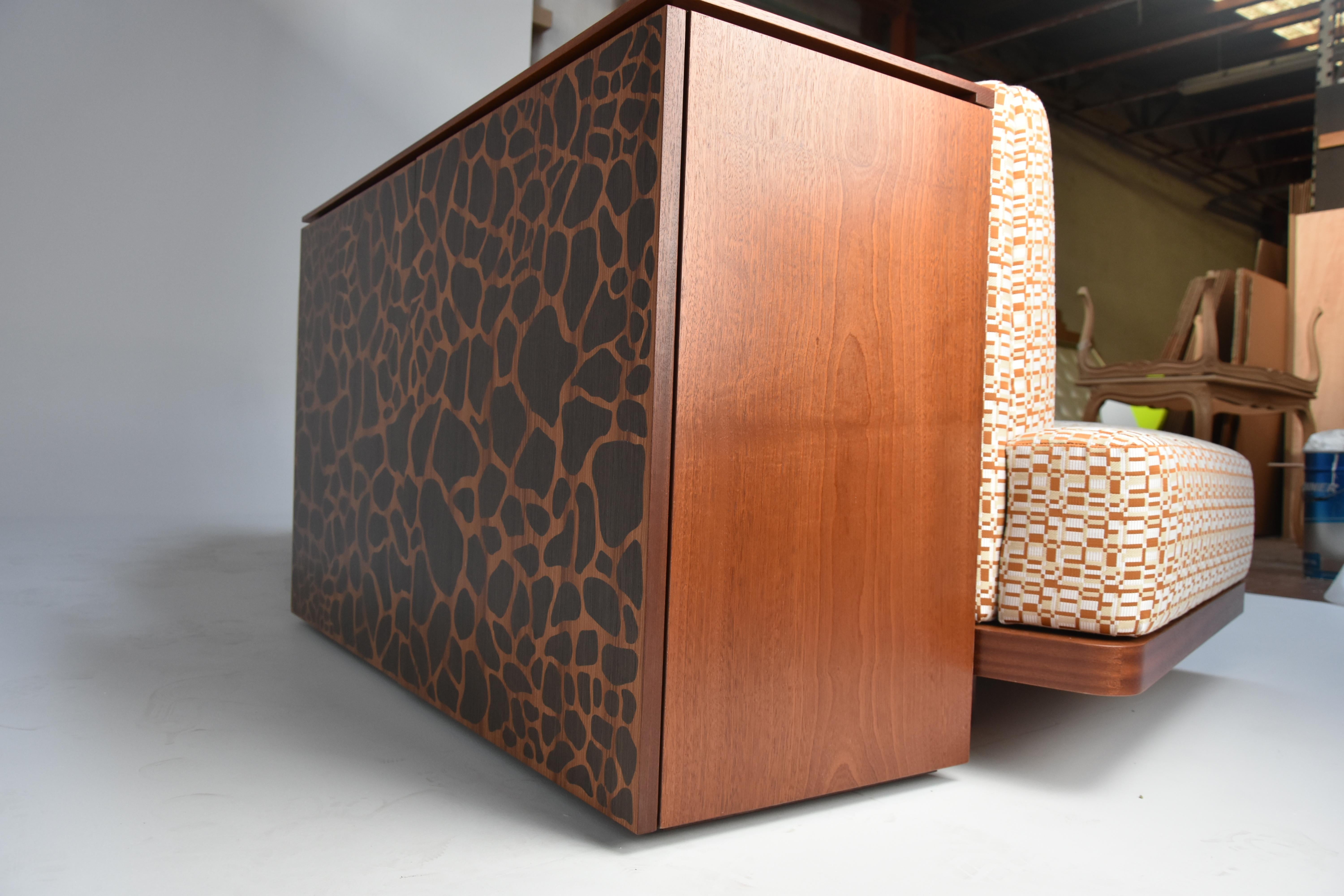 Wild Back Curve Sofa with Geometric Pattern Fabric and Back Cabinet in Wood For Sale 3