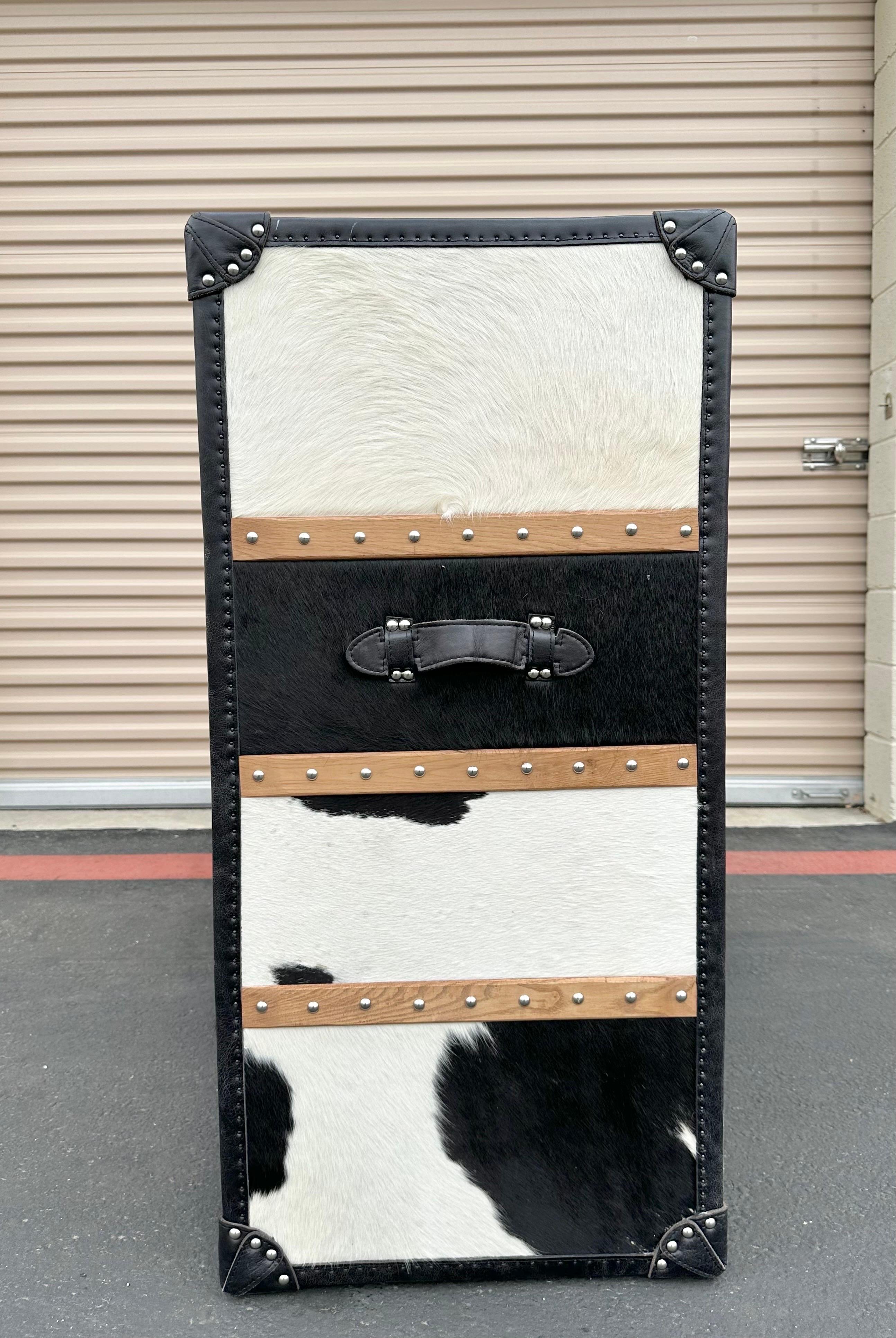 Italian Wild Black and White Cowhide Long Chest For Sale