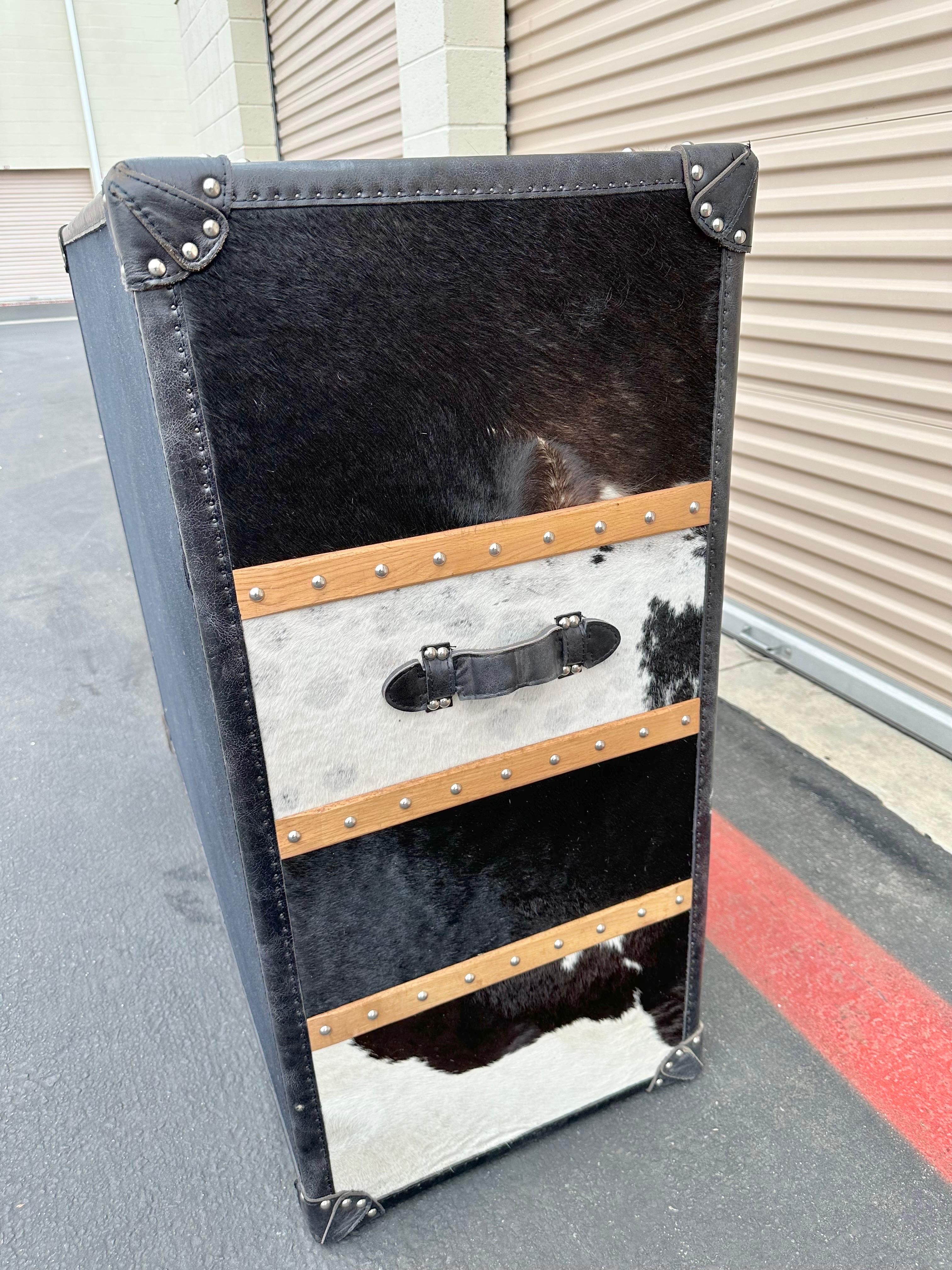 Contemporary Wild Black and White Cowhide Long Chest For Sale