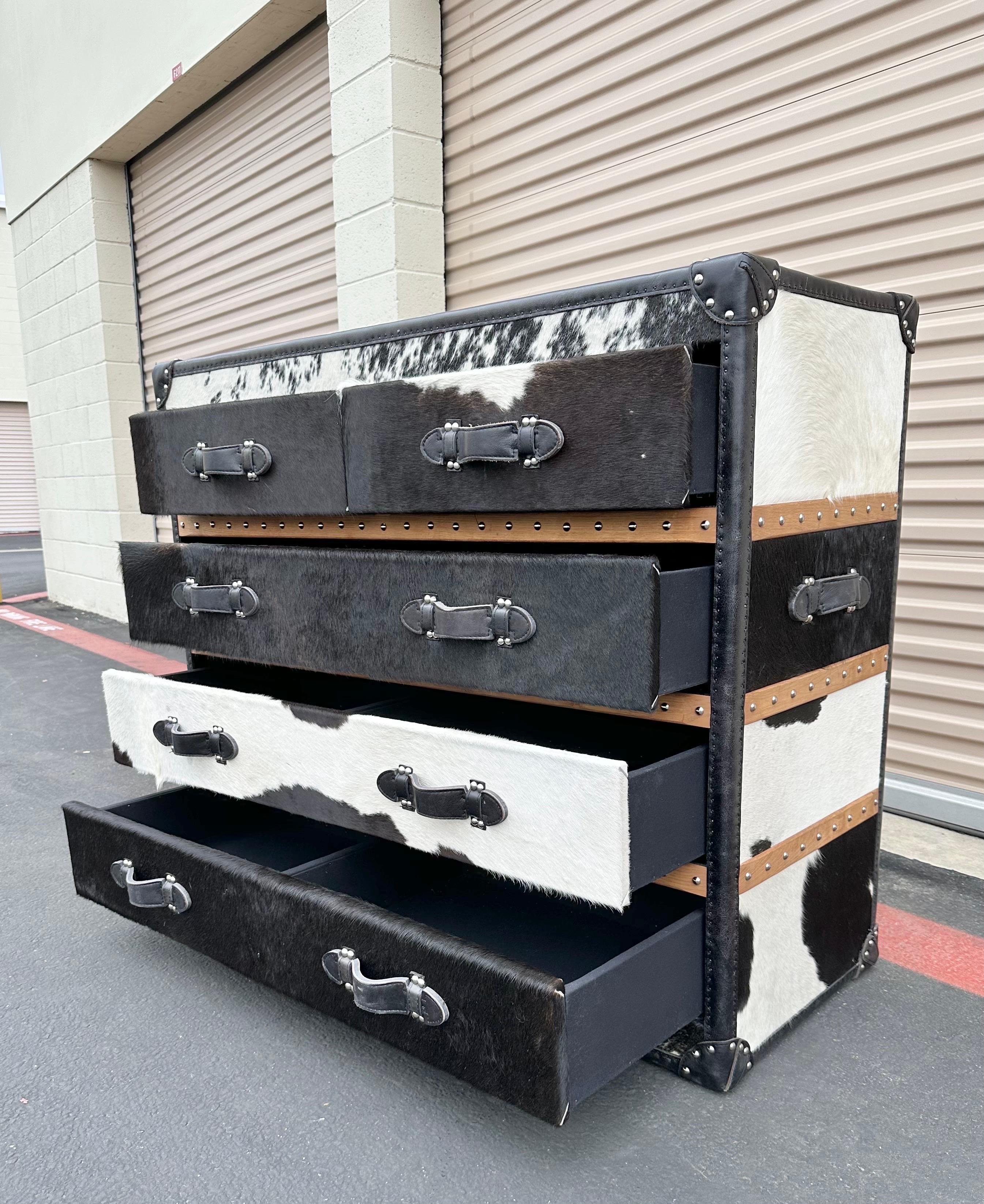 Wild Black and White Cowhide Long Chest For Sale 4