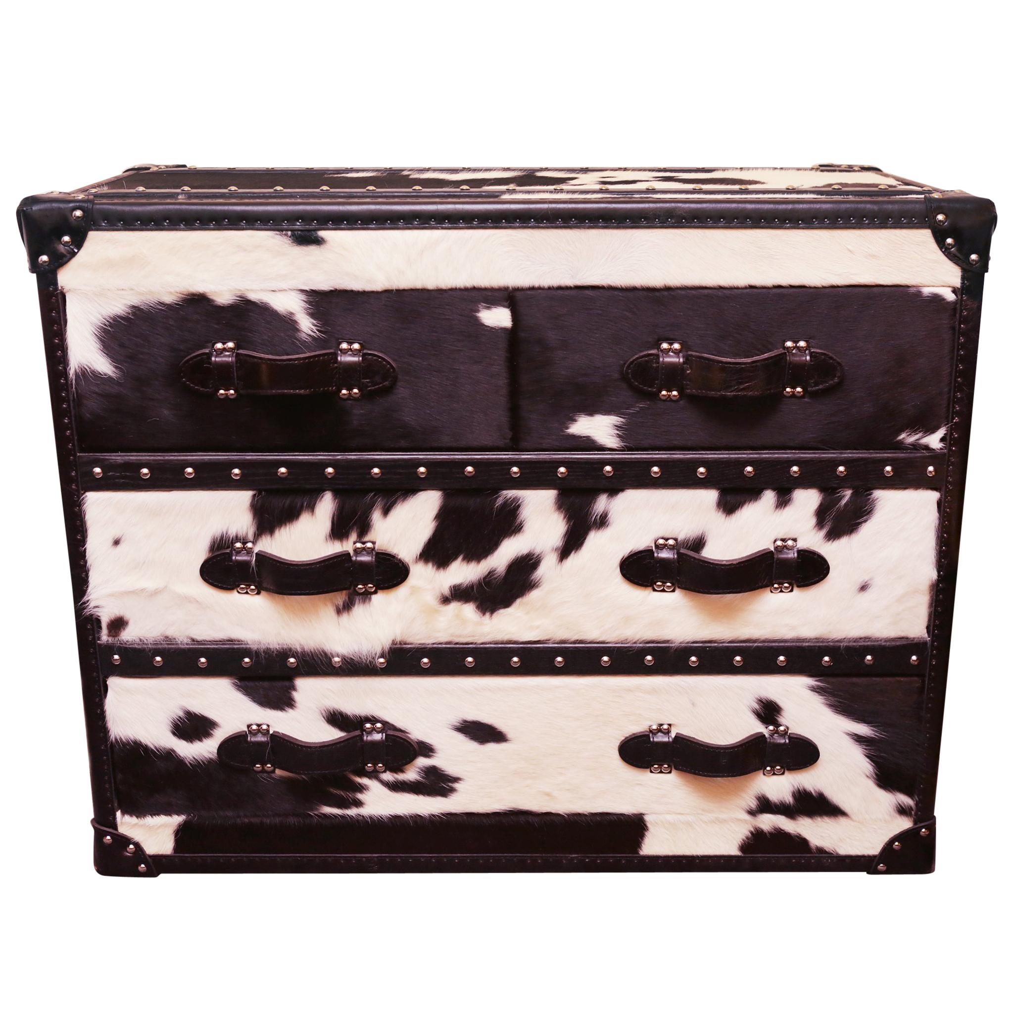 Wild Black and White Cowhide Medium High Chest For Sale