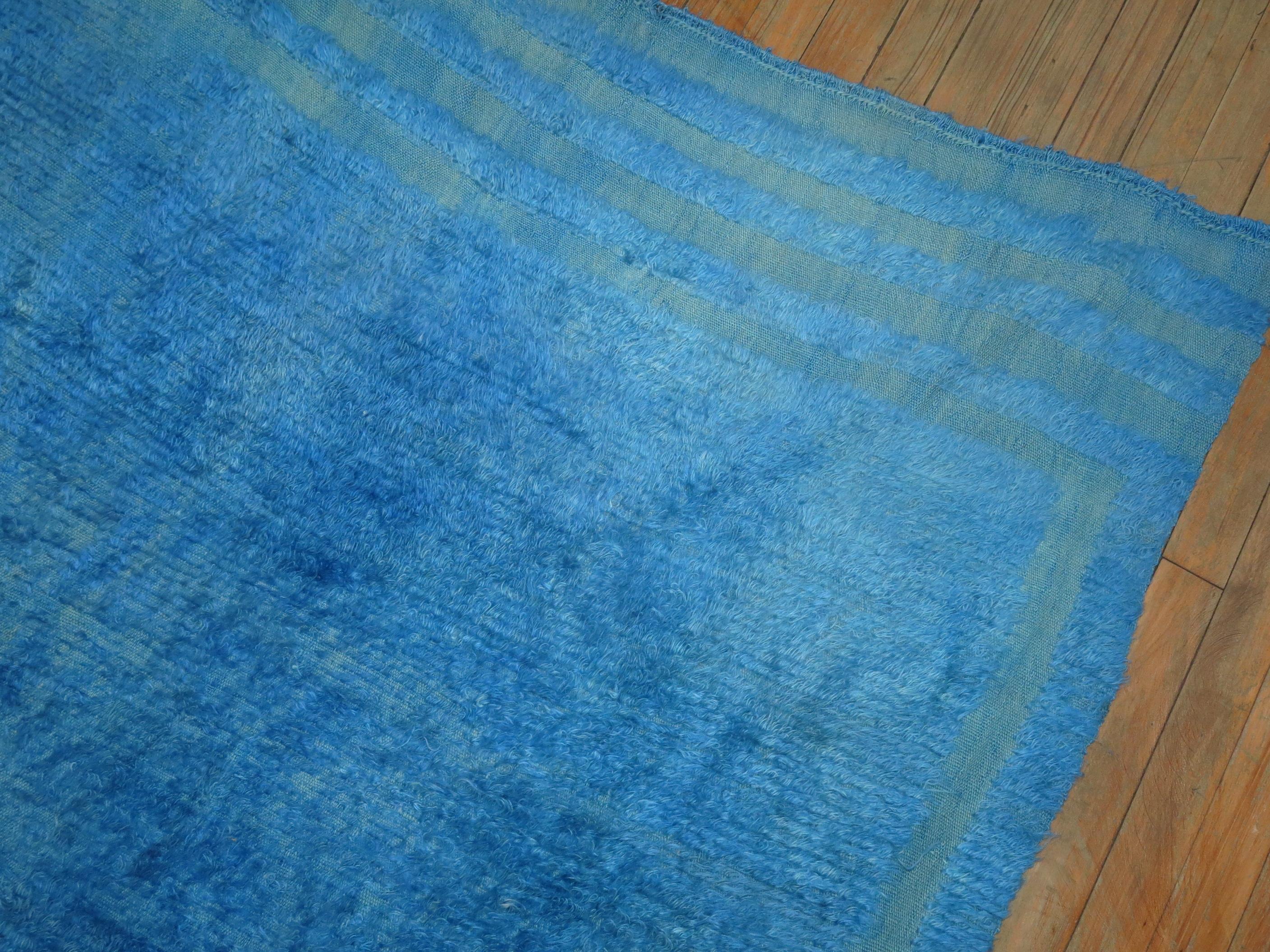 Hand-Woven Wild Blue Vintage Turkish Mohair Rug For Sale