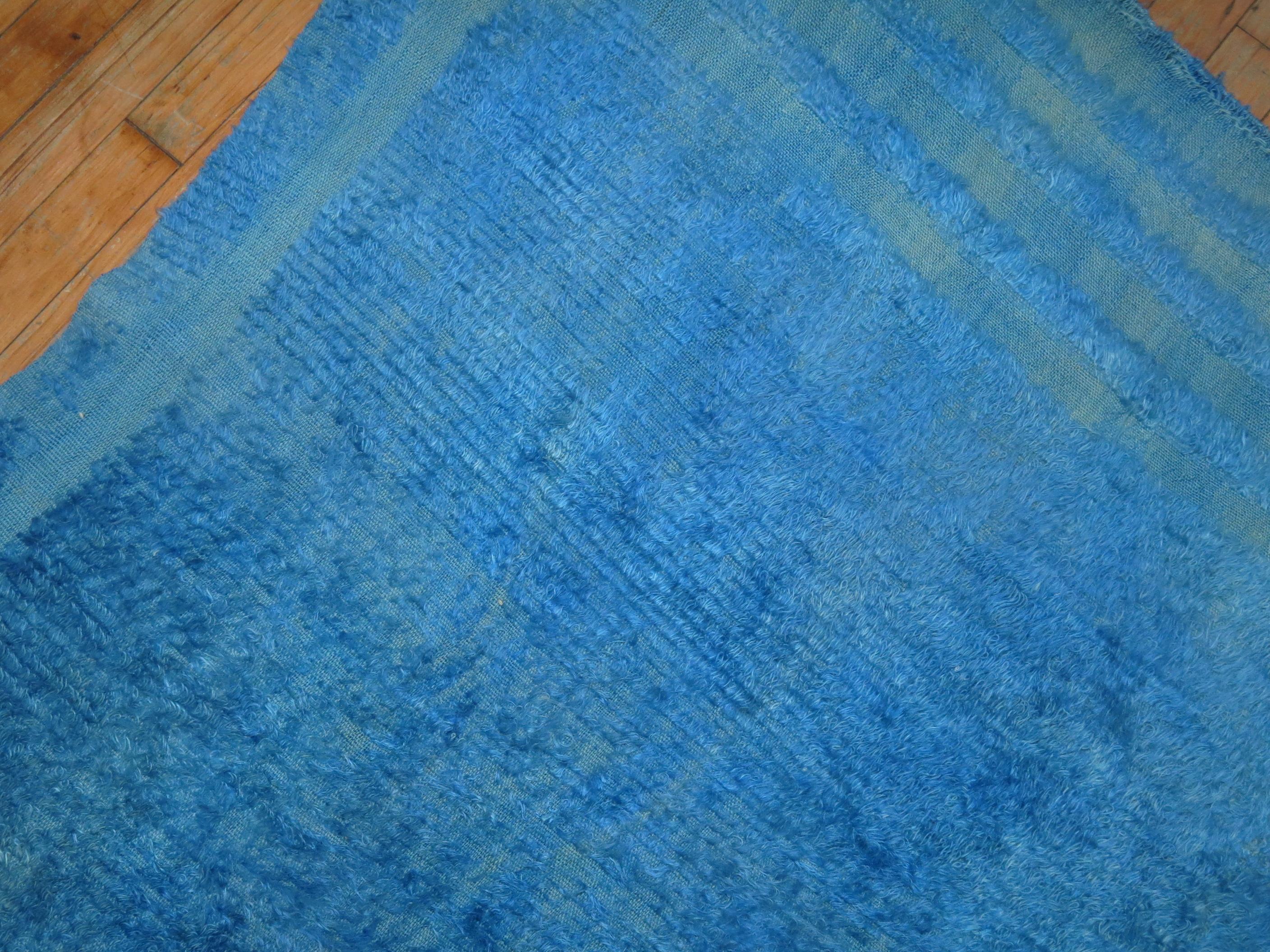 Wild Blue Vintage Turkish Mohair Rug In Good Condition For Sale In New York, NY