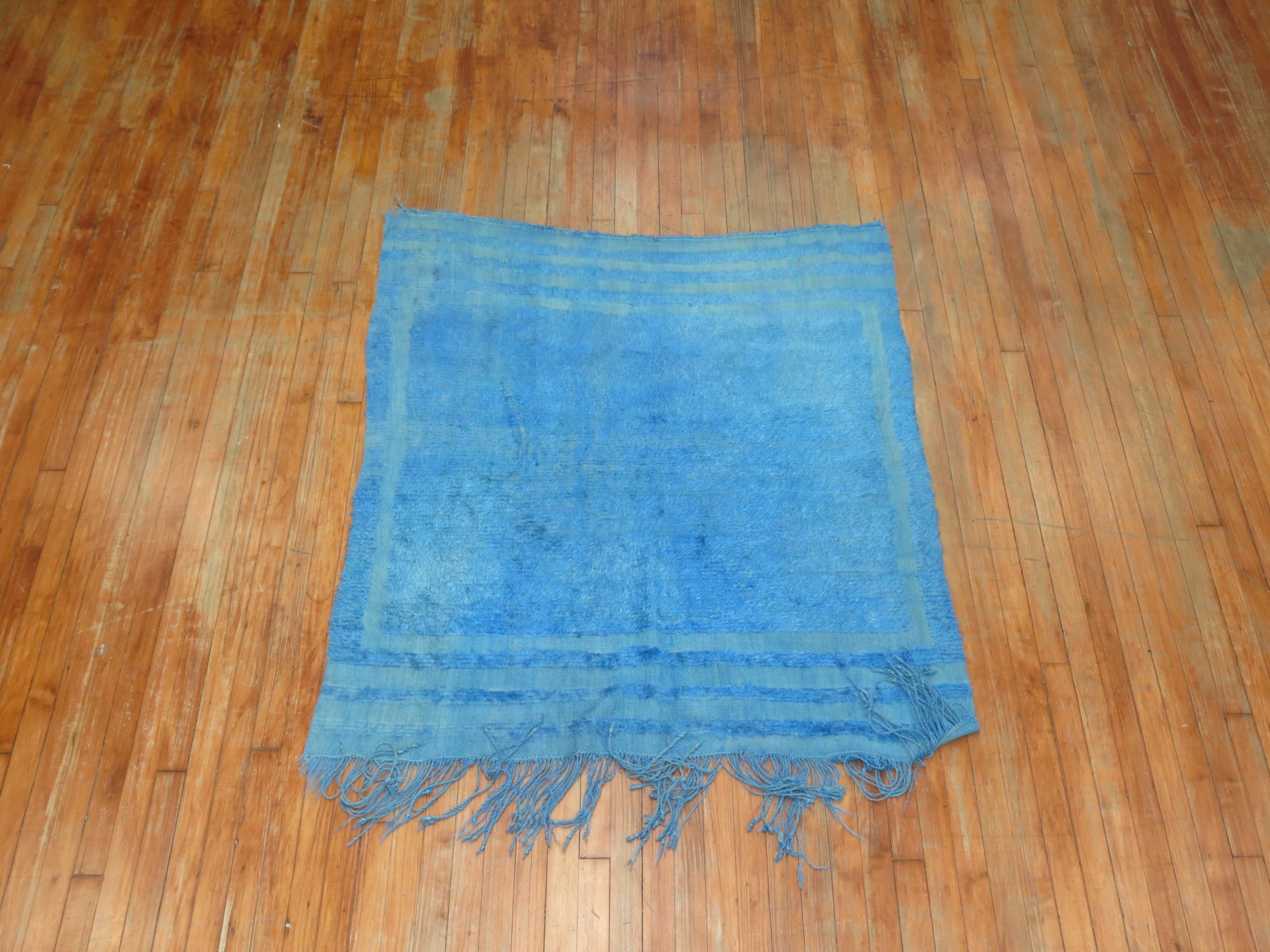 Wild Blue Vintage Turkish Mohair Rug For Sale 2