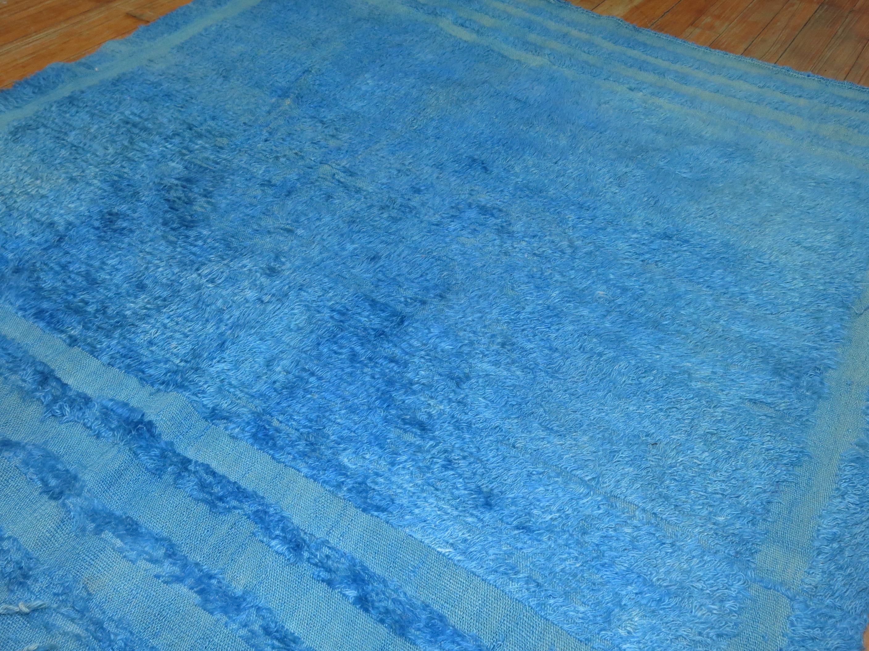 Wildblauer Vintage-Teppich aus türkischem Mohair im Angebot 1