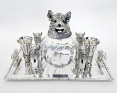 Wild Boar Drinks Set with Boar’s Head Decanter, Stirrup Cups and Tray, c. 1960