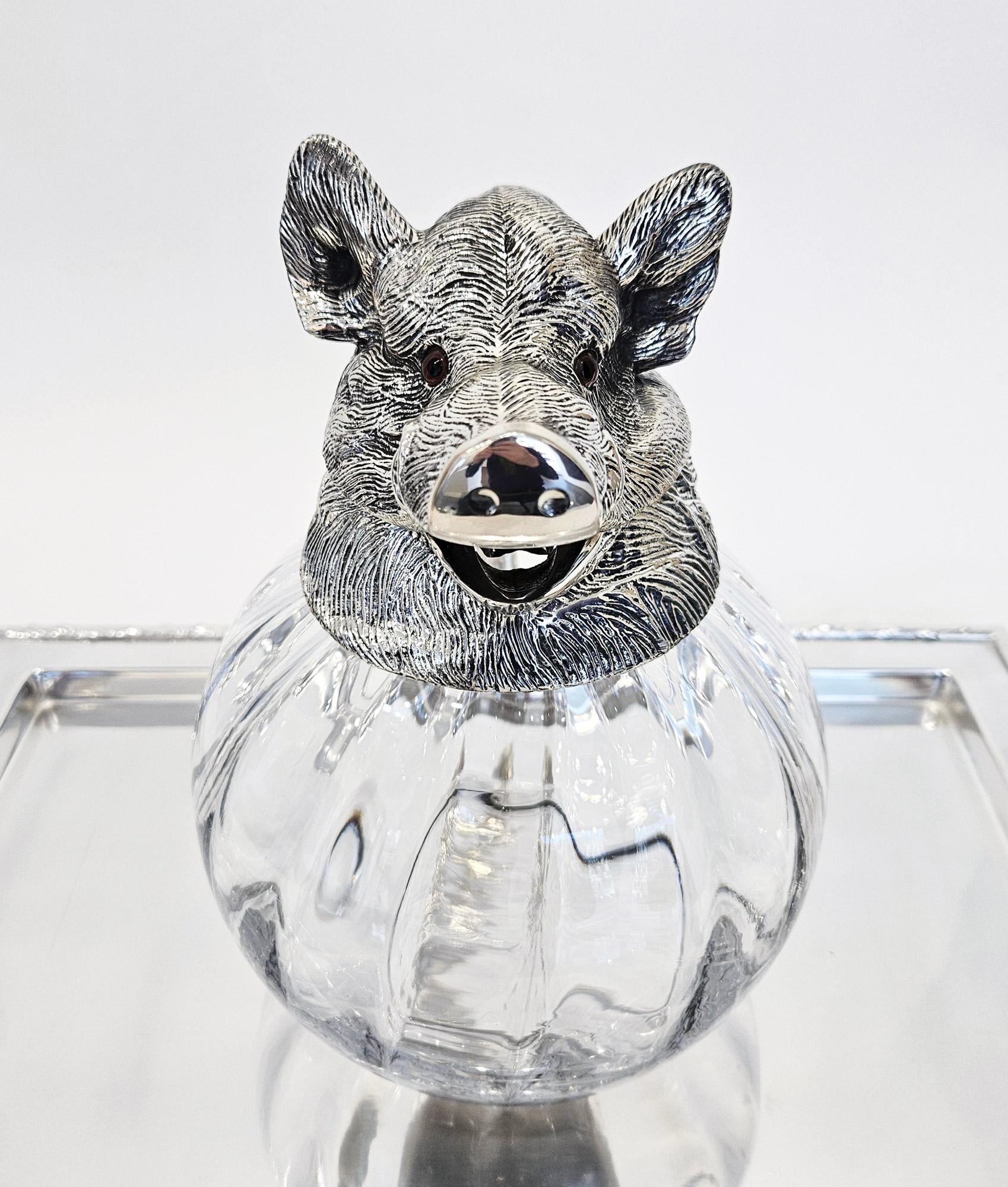 Wild Boar Drinks Set with Boar’s Head Decanter, Stirrup Cups and Tray, c. 1960 In Good Condition For Sale In London, GB
