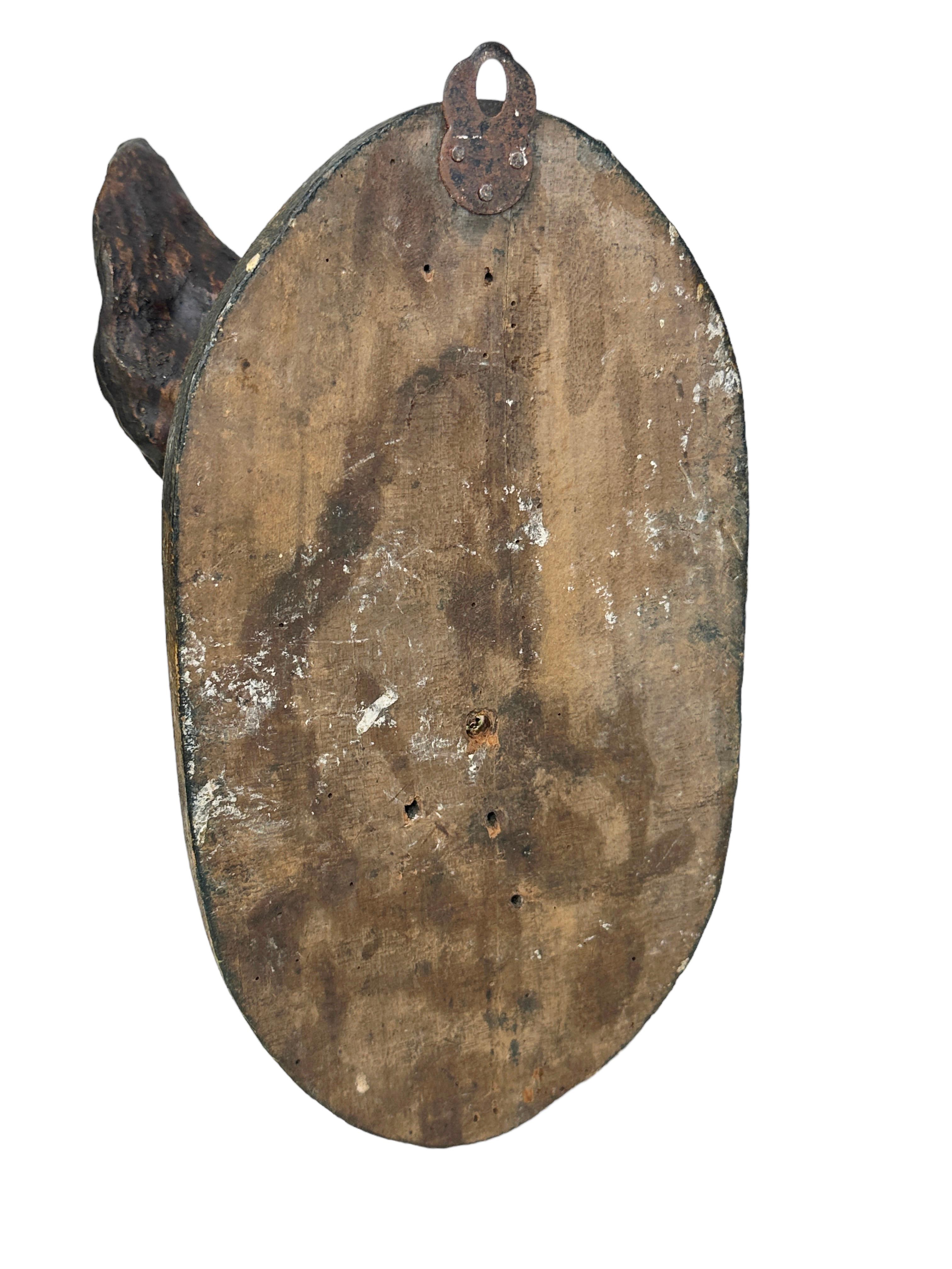 Wild Boar Head Black Forest Hand Carved Folk Art Wooden Trophy, 19th Century 3