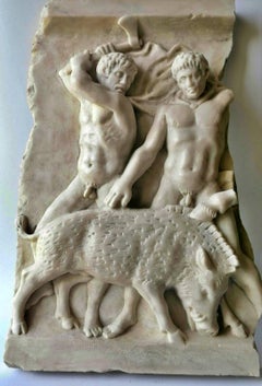 Wild Boar Hunting High Relief, Fragment, Early 20th Century
