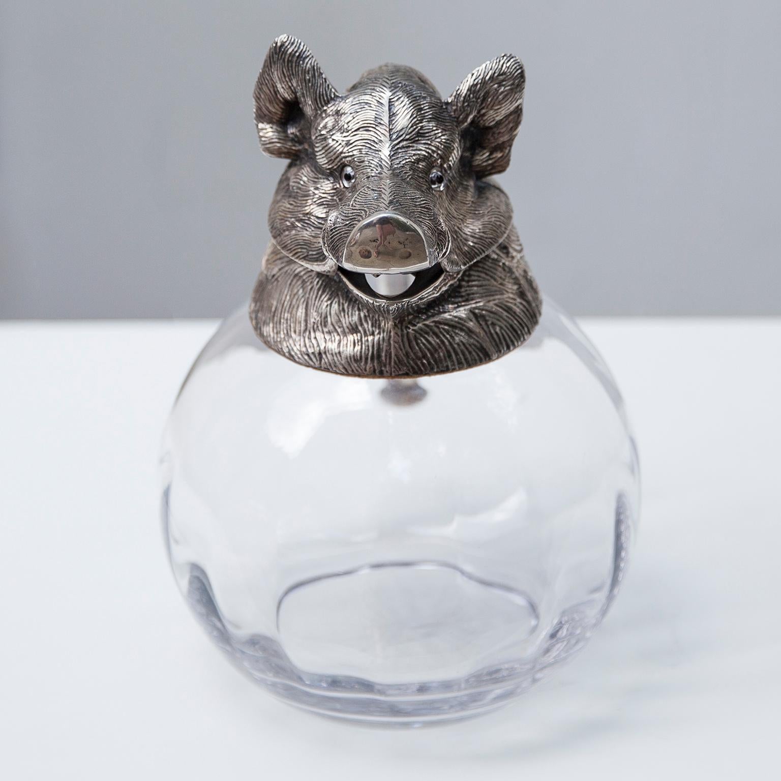 Hollywood Regency Wild Boar Silver Plated Carafe Valenti, Spain, 1970s