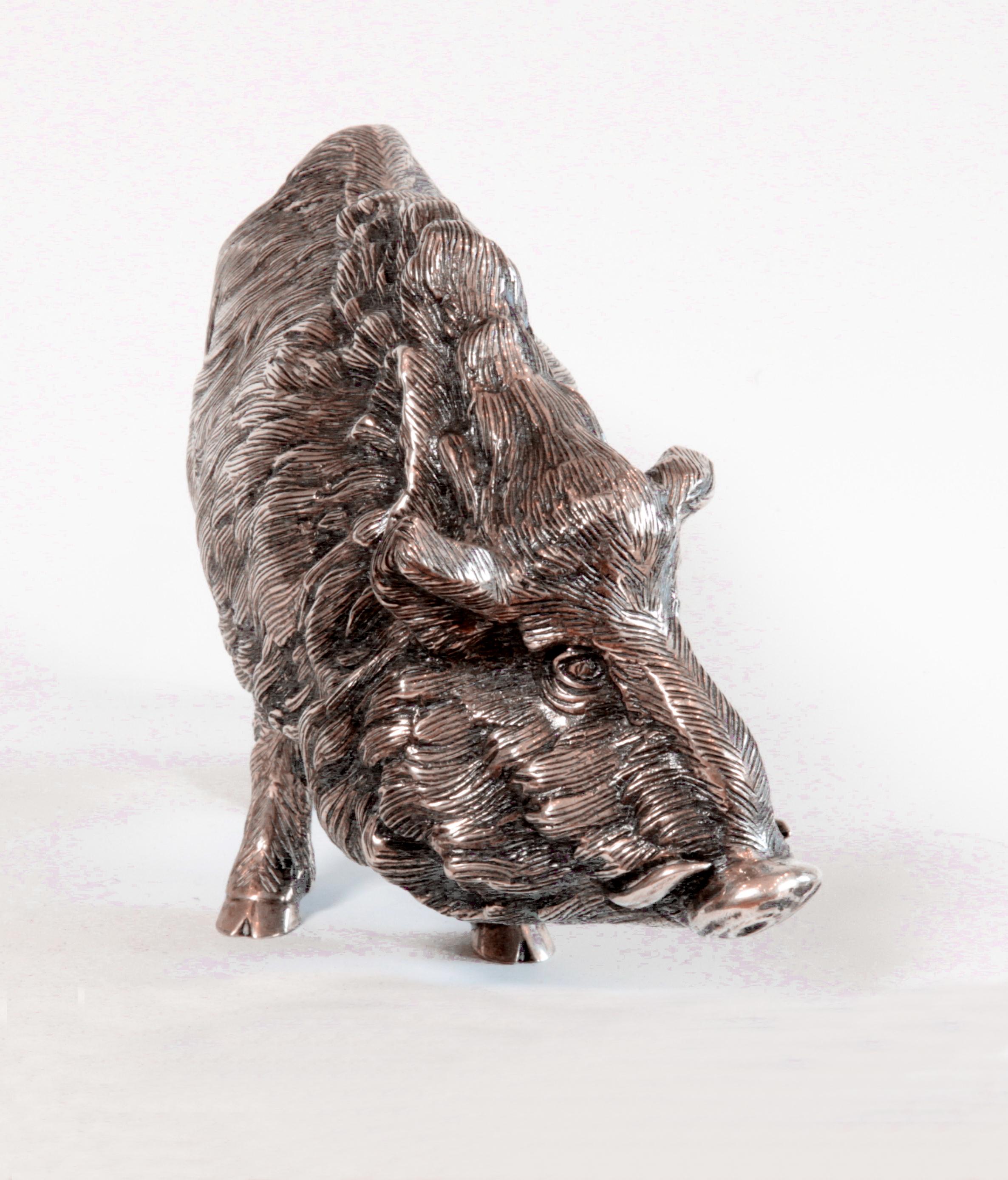 Spanish Wild Boar Silver Sculpture, 1880 For Sale