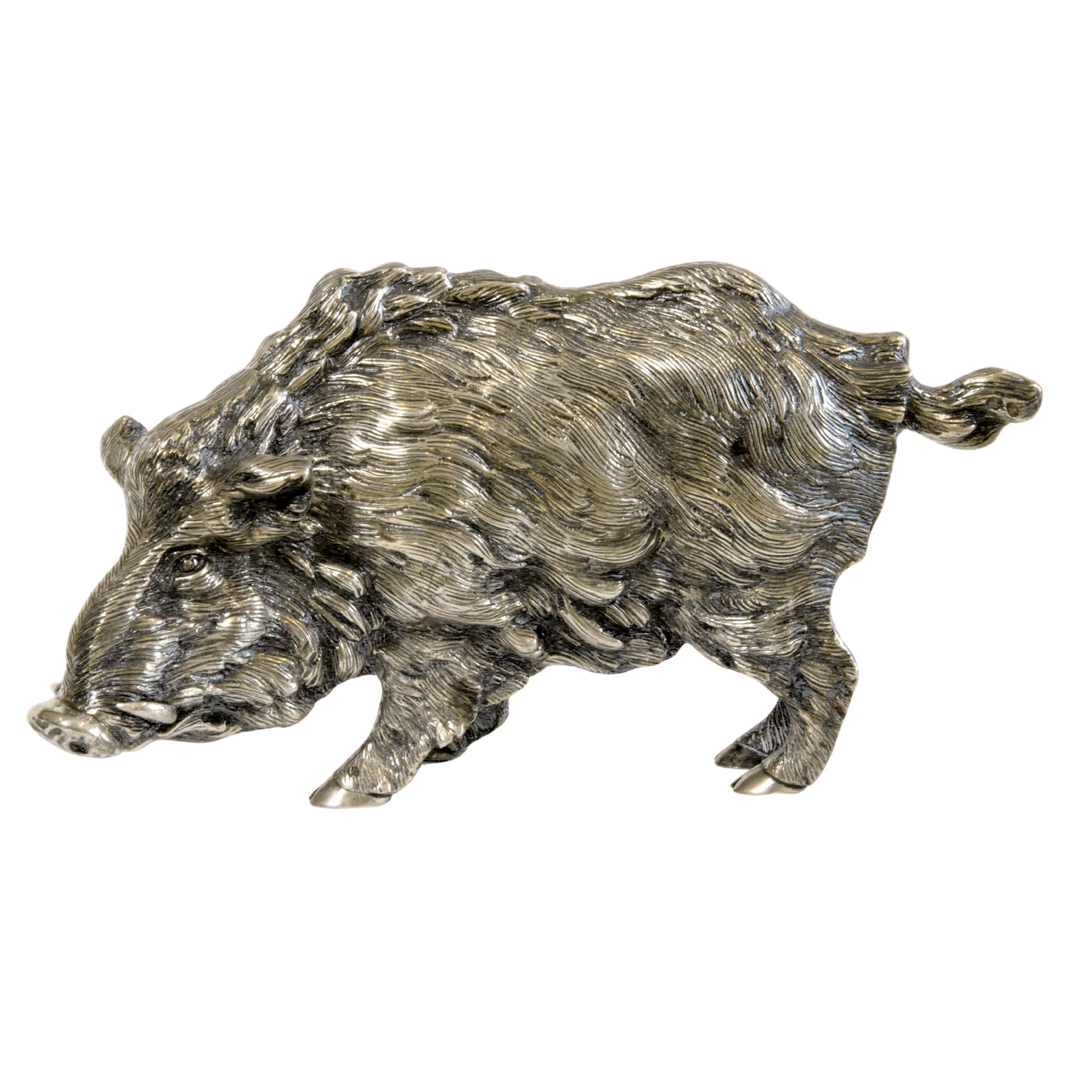 Wild Boar Silver Sculpture, 1880 For Sale