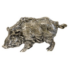 Antique Wild Boar Silver Sculpture, 1880