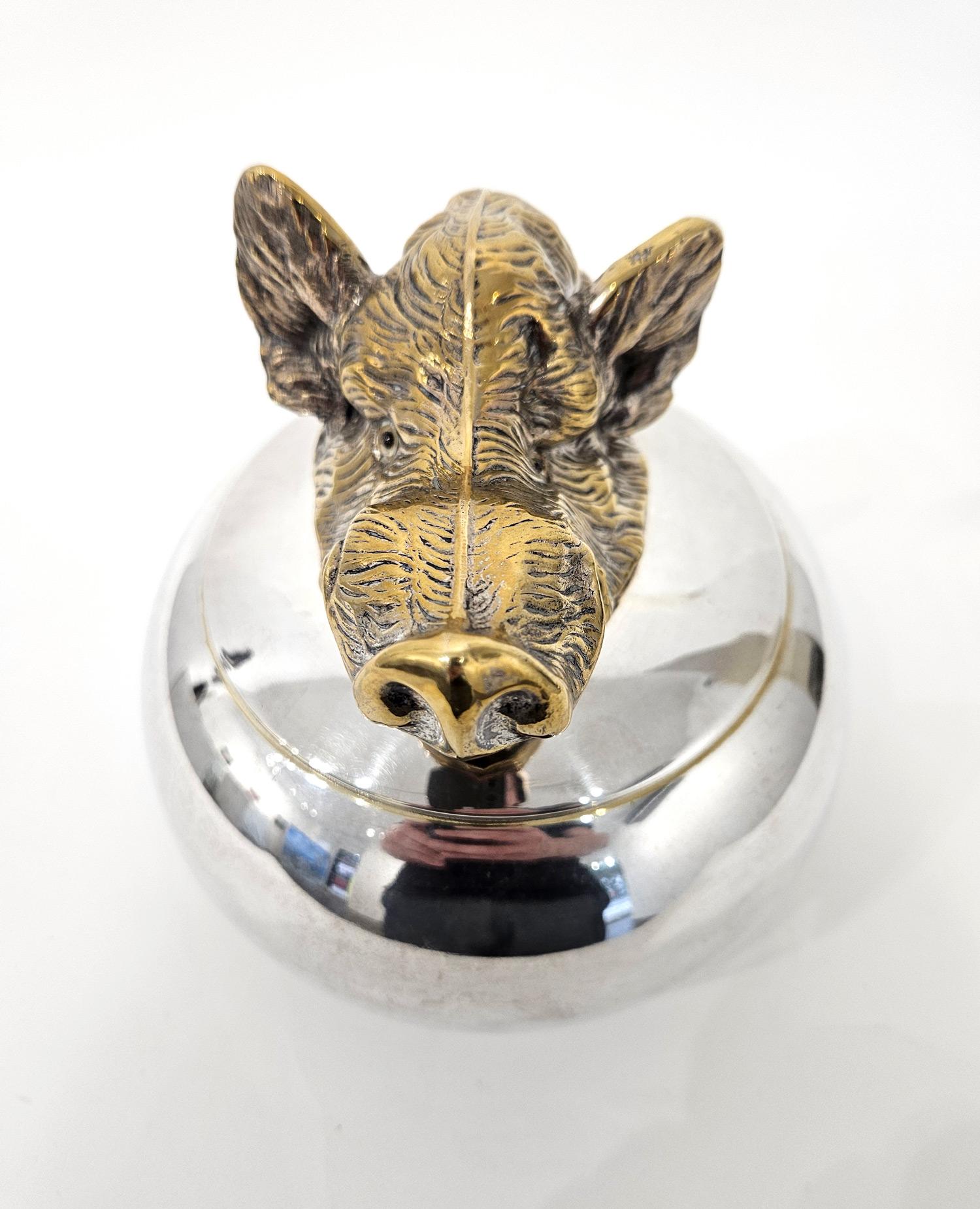 Secchiello da ghiaccio in argento con testa di cinghiale di Valenti, 1960 ca. in vendita 6