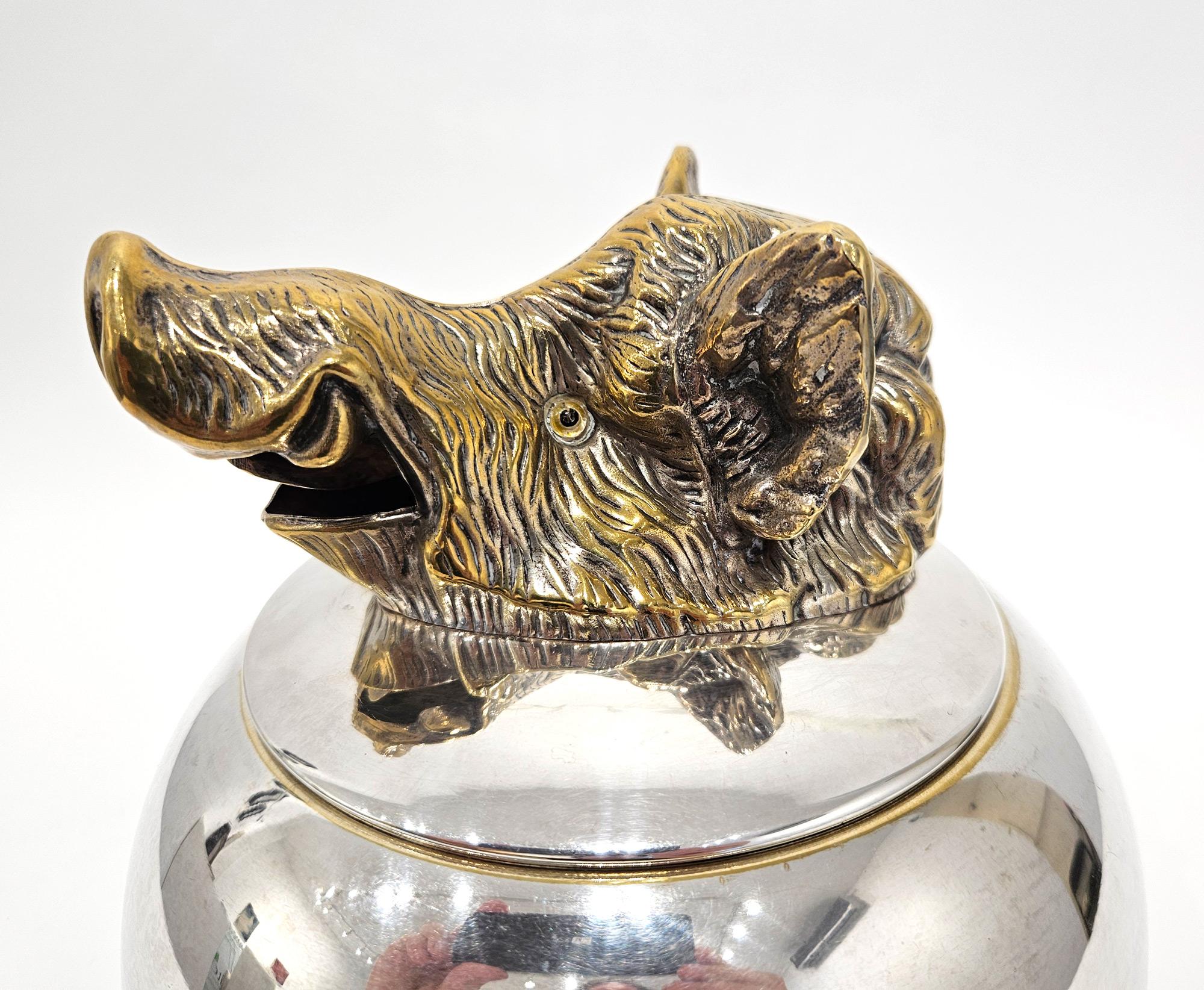 Spagnolo Secchiello da ghiaccio in argento con testa di cinghiale di Valenti, 1960 ca. in vendita