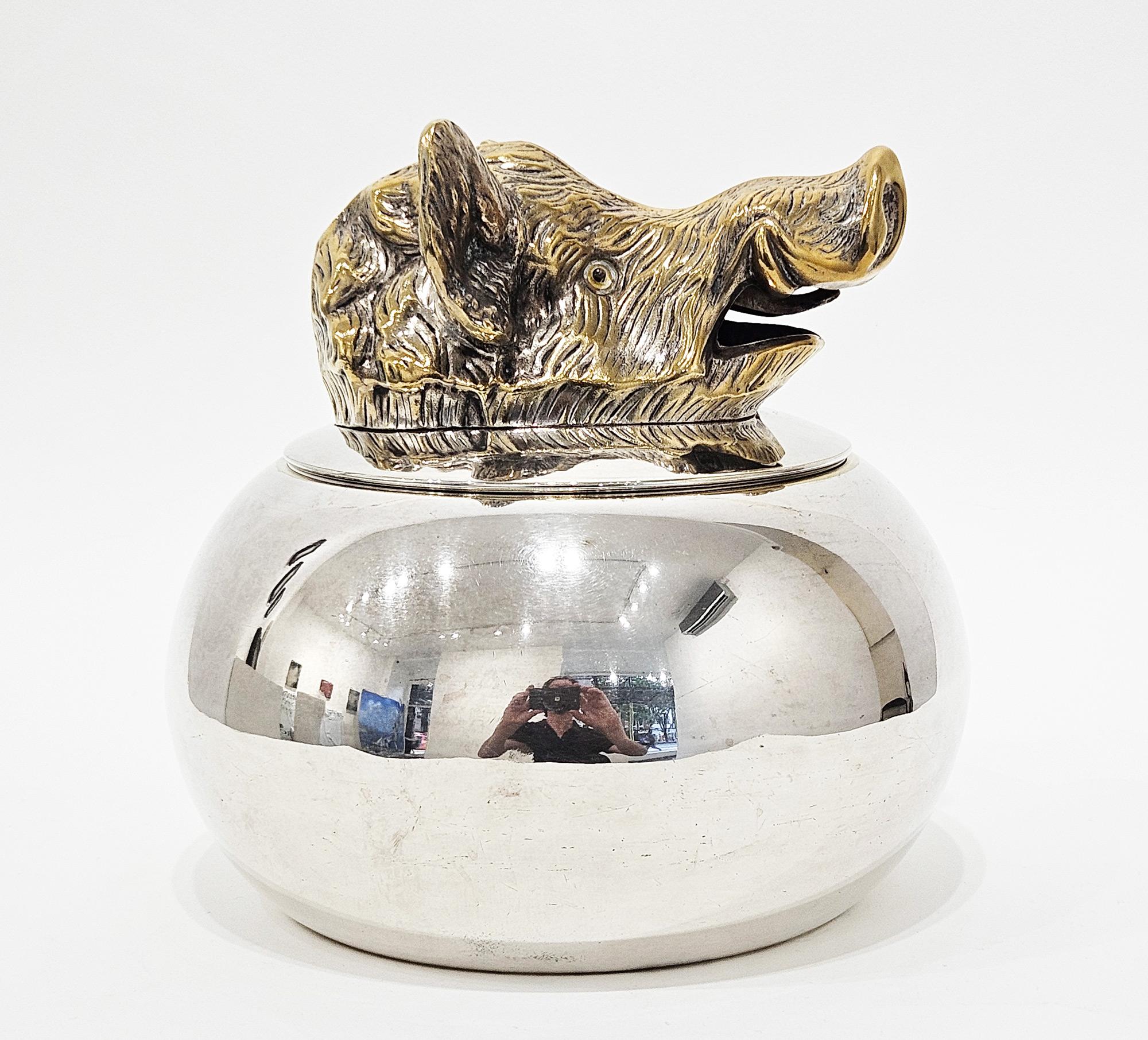 Secchiello da ghiaccio in argento con testa di cinghiale di Valenti, 1960 ca. in vendita 2
