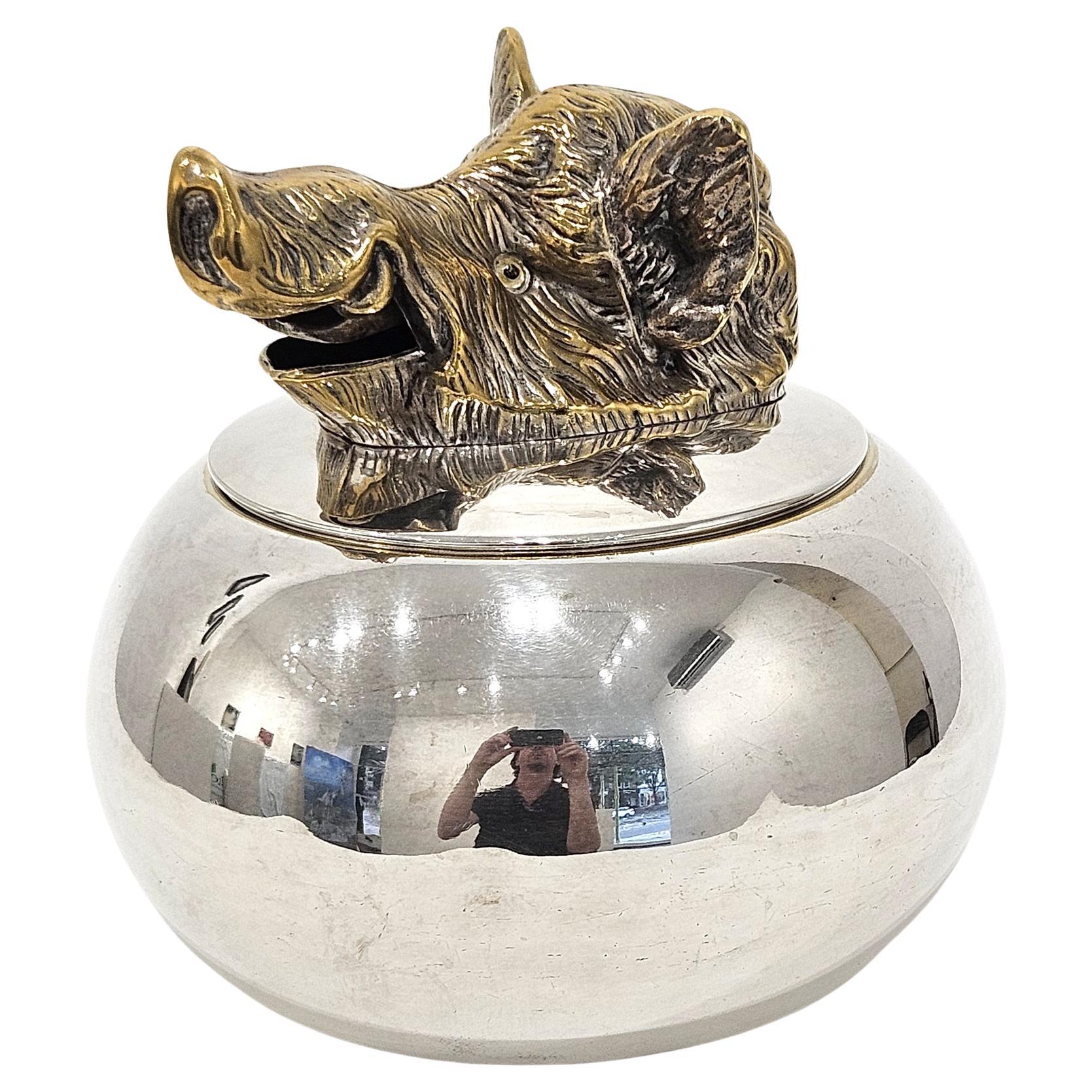 Wild Boar’s Head Silver Plate Ice Bucket by Valenti, c. 1960
