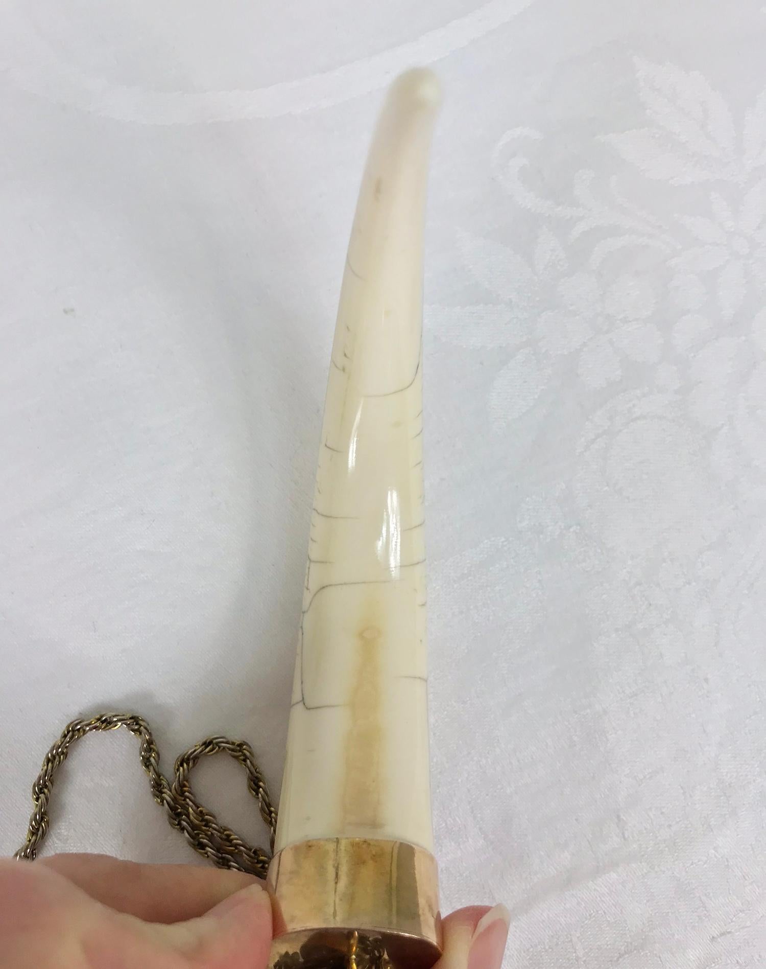 Wild Boars Tusk 14K Gold Mounted Necklace 1950s In Good Condition In West Palm Beach, FL