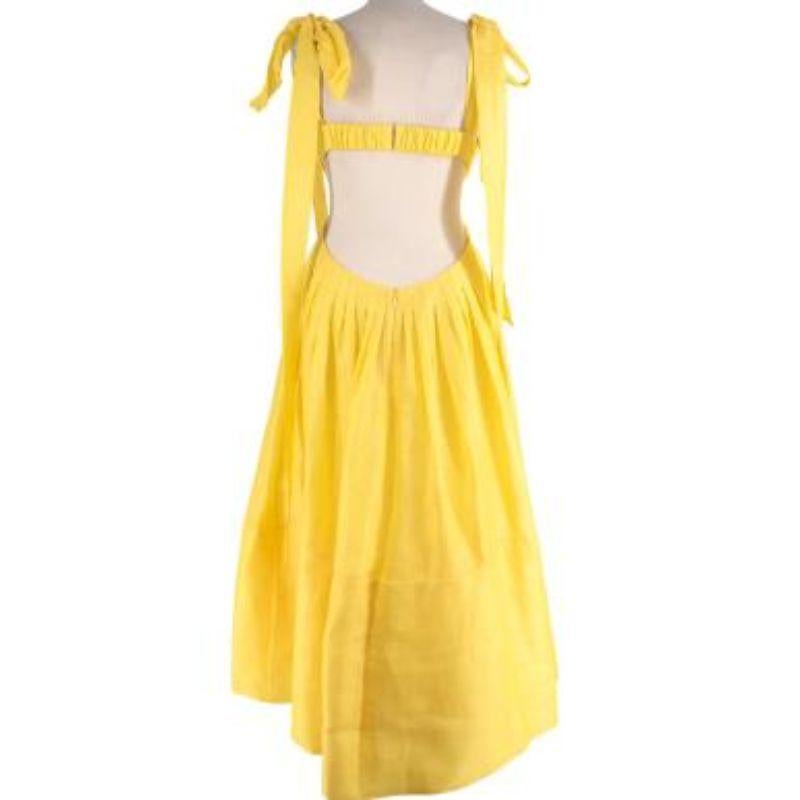 Wild Botanica Midikleid aus Leinen und Seidenmischung mit Krawattenausschnitt und Organzadetails (Gelb) im Angebot