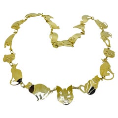 WILD BRYDE signed vintage gold tone cats designer necklace