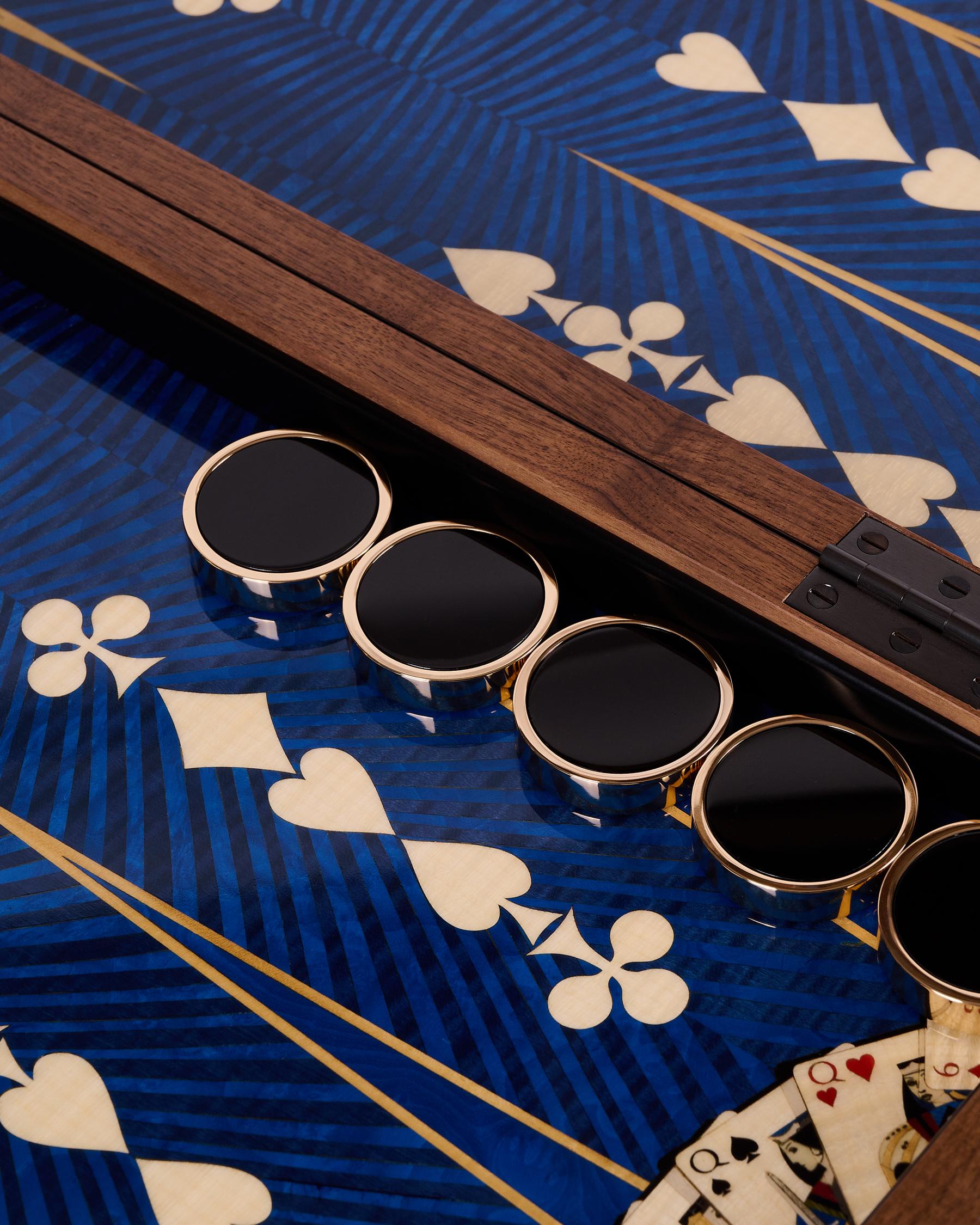 Marquetry Wild Card Tournament Backgammon Set by Alexandra Llewellyn For Sale