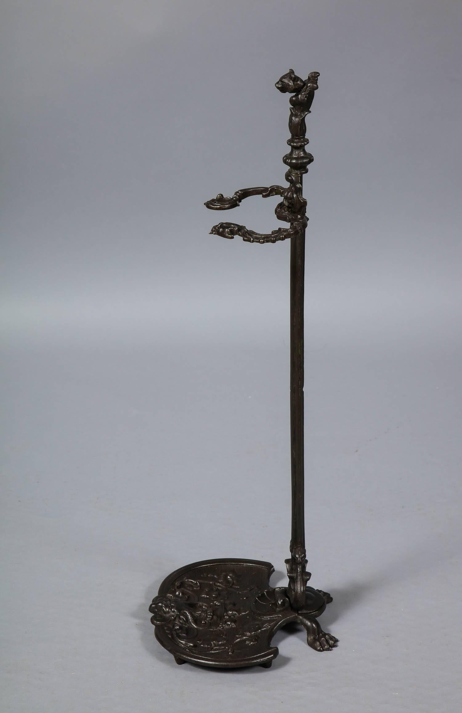 19th Century Wild Cat and Imp Iron Umbrella Stand