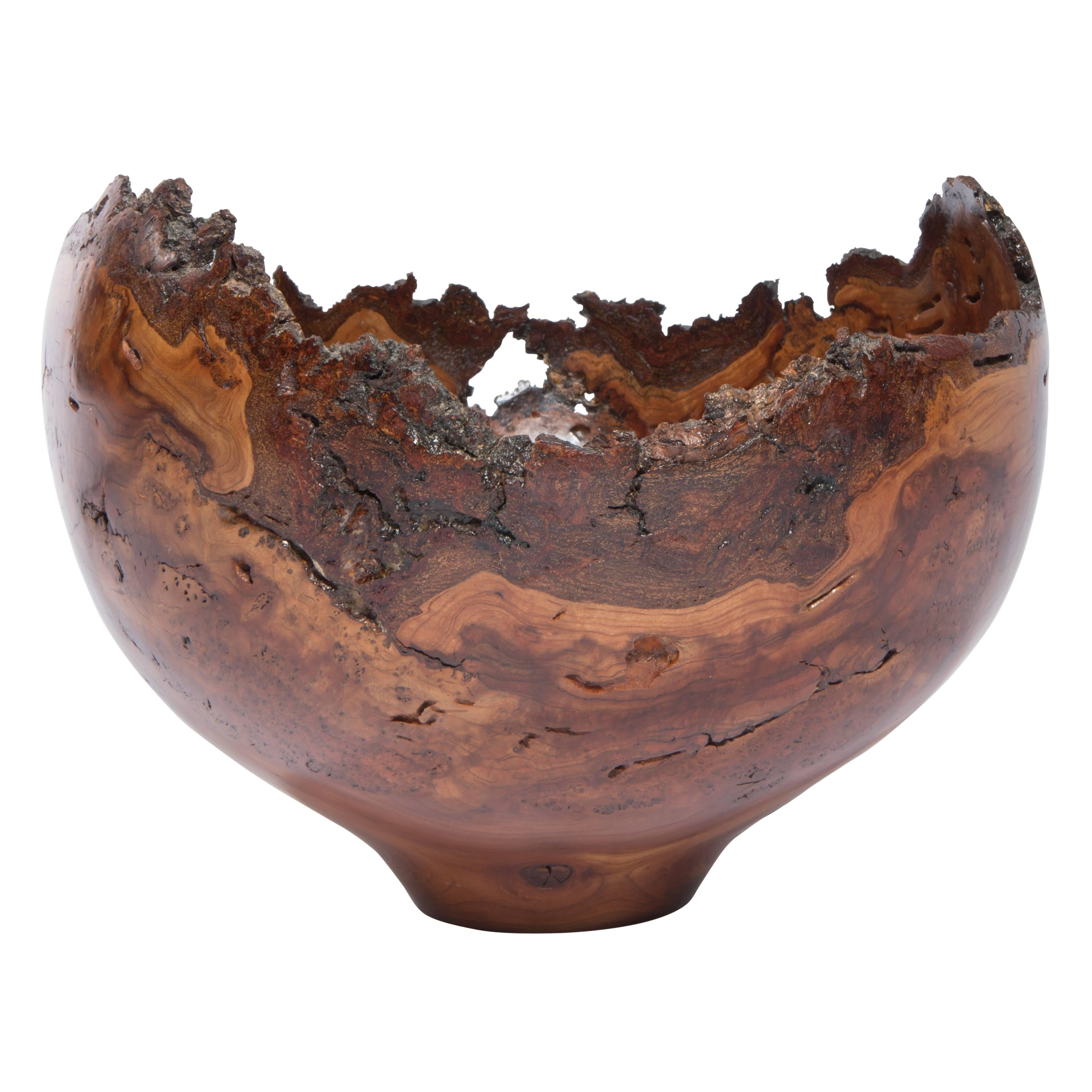 Turned Wild Cherry Burl Bowl by Charles Hutson, circa 1980s