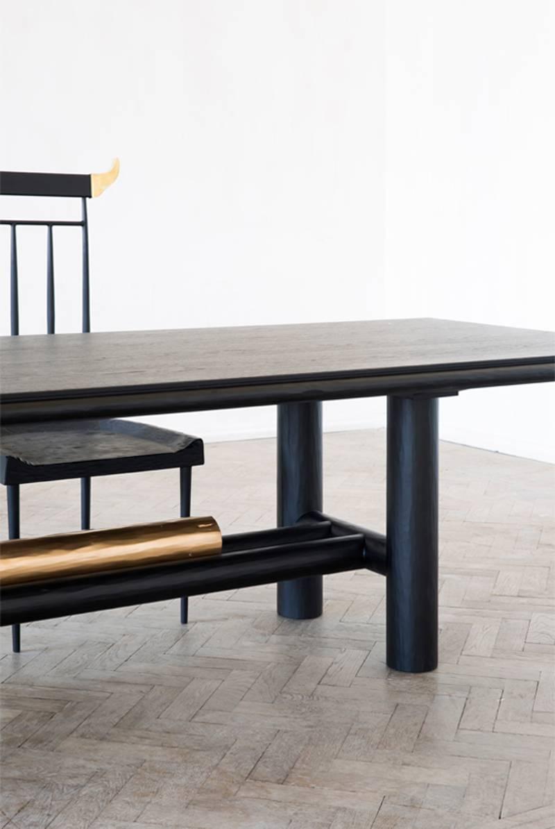 Turning into gold console, rooms
Dimensions: L 280 x W 100 x H 75
Material: Solid aged oak, brass

Wild dining table
Drawing inspiration from ethnic Georgian furniture and the architectural forms of the Soviet era, the gold beam dining table