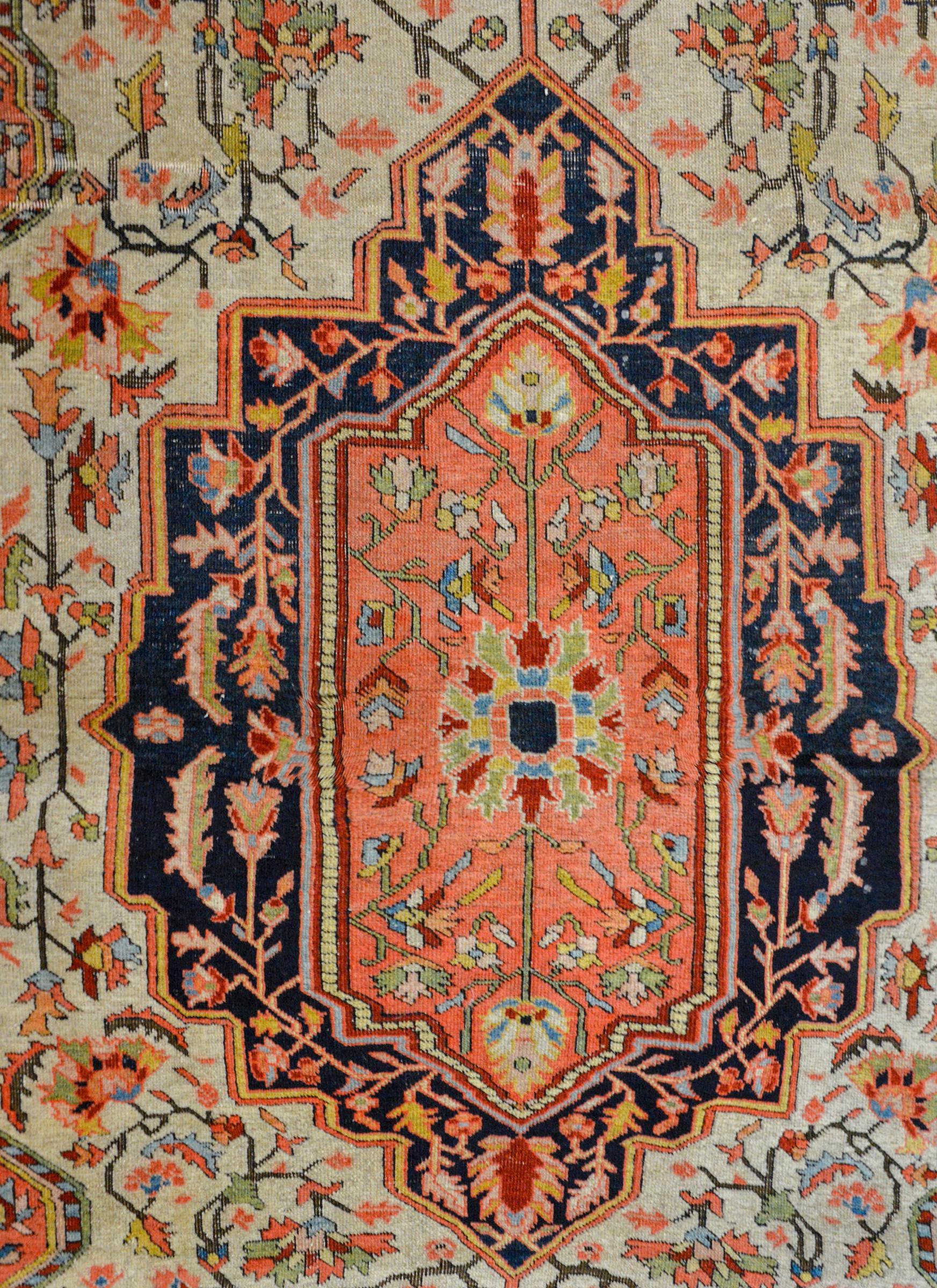 Vegetable Dyed Wild Early 20th Century Sarouk Farahan Rug For Sale
