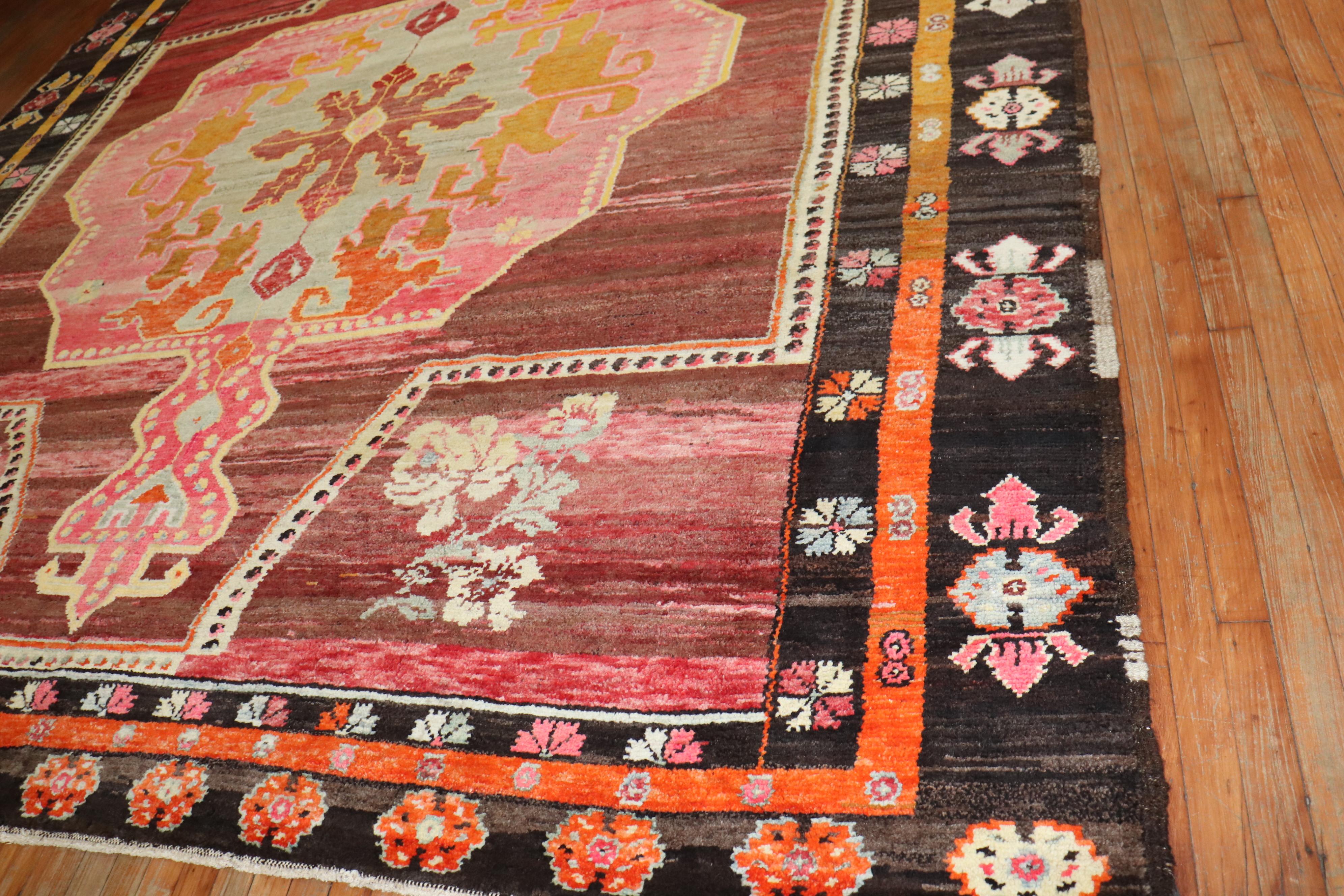 Arts and Crafts Wild Floral Traditional Turkish Rug Dated 1978 For Sale