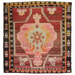 Vintage Wild Floral Traditional Turkish Rug Dated 1978