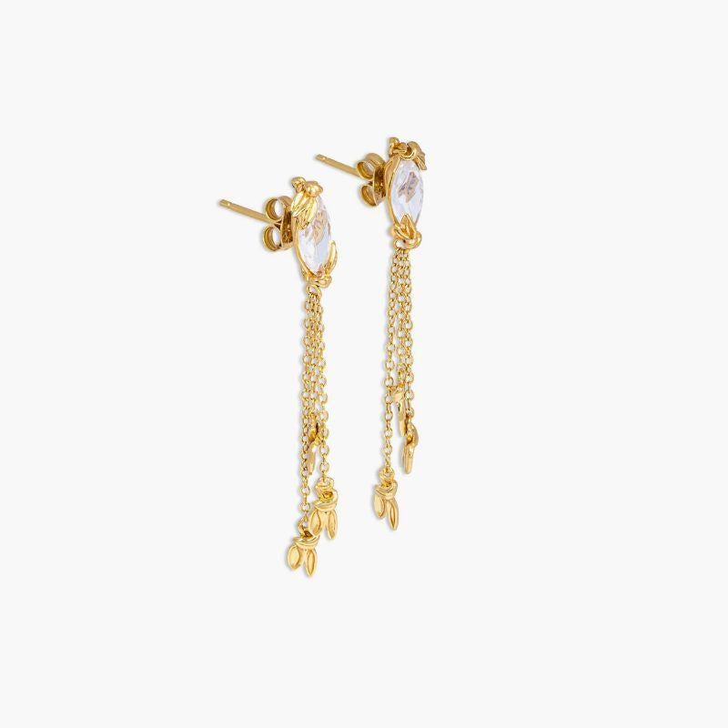 Wild Flower drop earrings in blue moon quartz and 14k gold plated sterling silver

Designed for the wild romantic, the Wild Flower collection is inspired by hazy summer days & barley fields. Pastel faceted marquise stones are set within a cut-out
