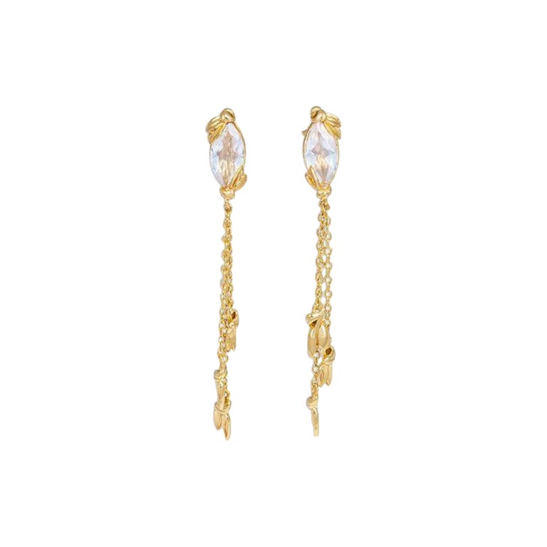 Pendientes de gota Flor silvestre de cuarzo azul y plata de ley chapada en oro de 14k
