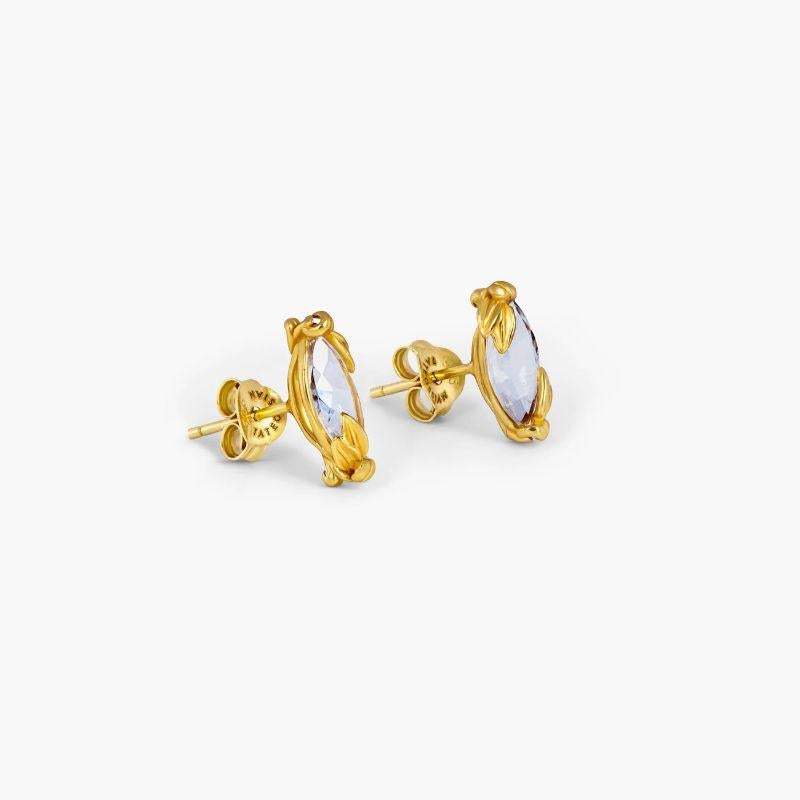 Wild Flower stud earrings in blue moon quartz and 14k gold plated sterling silver

Designed for the wild romantic, the Wild Flower collection is inspired by hazy summer days & barley fields. Pastel faceted marquise stones are set within a cut-out