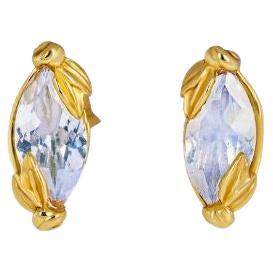 Wild Flower Ear Climbers in Blue Moon Quartz and 14k Gold Plated Sterling Silver For Sale