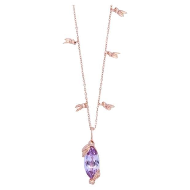 Wild Flower Necklace in Amethyst and 14K Rose Gold Plated Sterling Silver For Sale