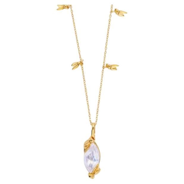 Wild Flower Necklace in Blue Moon Quartz and 14K Gold Plated Sterling Silver For Sale
