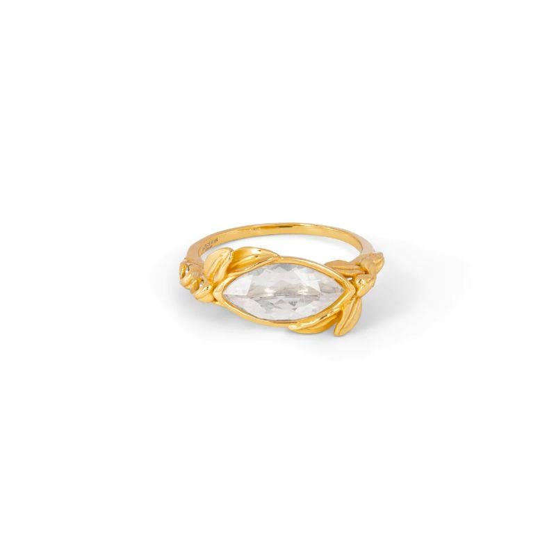 Wild Flower ring in blue moon quartz and 14k gold plated sterling silver, Size S

Designed for the wild romantic, the Wild Flower collection is inspired by hazy summer days & barley fields. A pastel faceted marquise stone is set within a cut-out