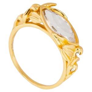 Wild Flower Ring in Blue Moon Quartz and 14K Gold Plated Sterling Silver, Size S For Sale