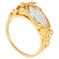 Wild Flower Ring in Blue Moon Quartz and 14K Gold Plated Sterling Silver, Size S