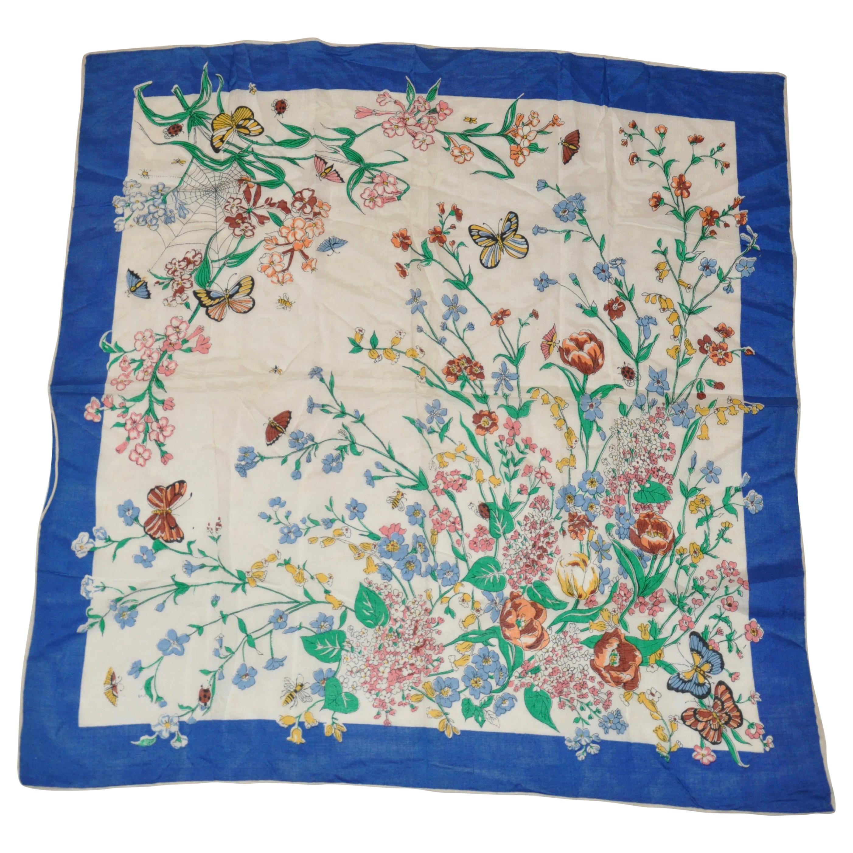 "Wild Flowers, Butterflies & Spiders" Silk Scarf For Sale