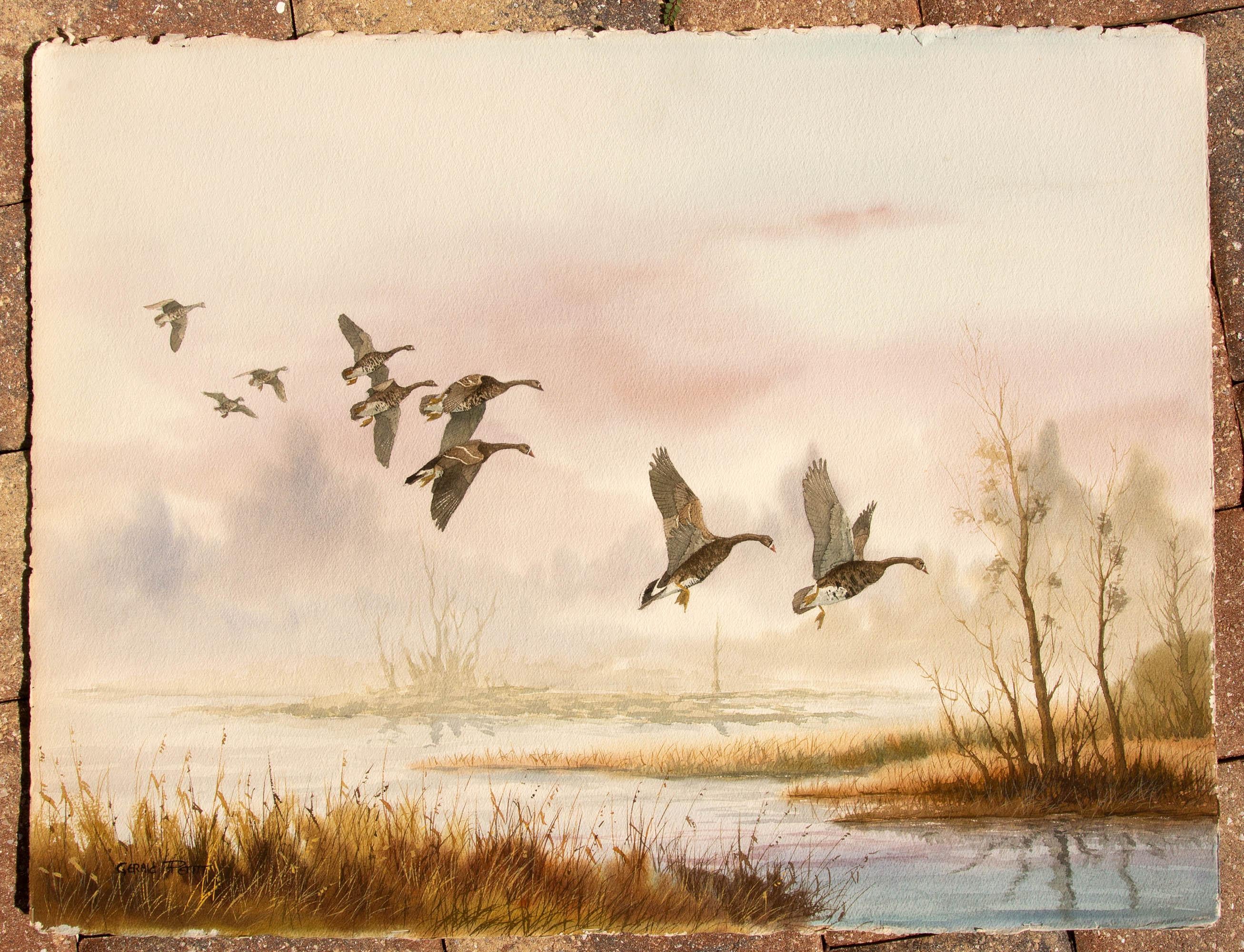 Wild Geese Painting by Sporting Artist Gerald Pettit In Good Condition In Rochester, NY