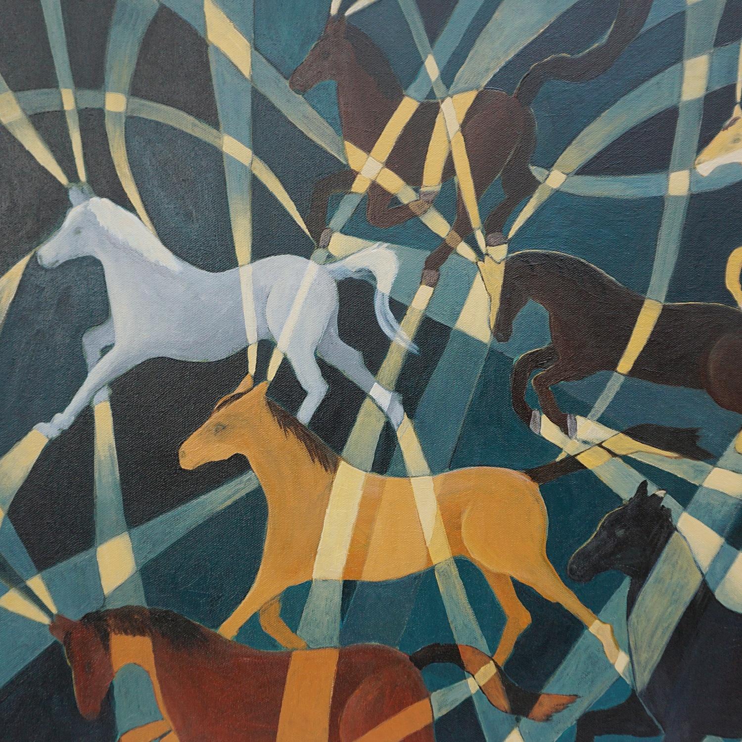 English 'Wild Horses by Vera Jefferson Contemporary Oil on Canvas