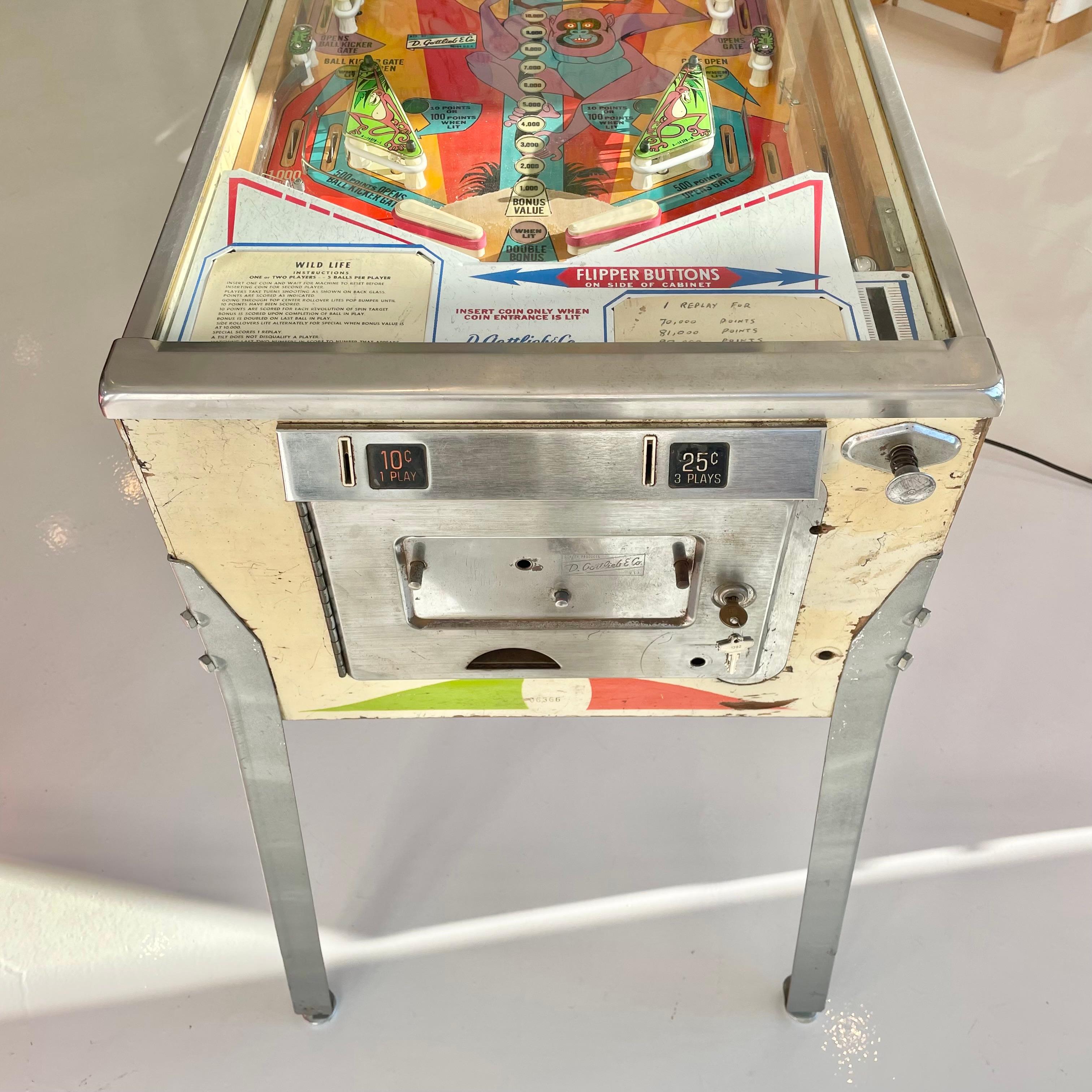 Hand-Painted Wild Life Pinball Arcade Game, 1972 USA For Sale